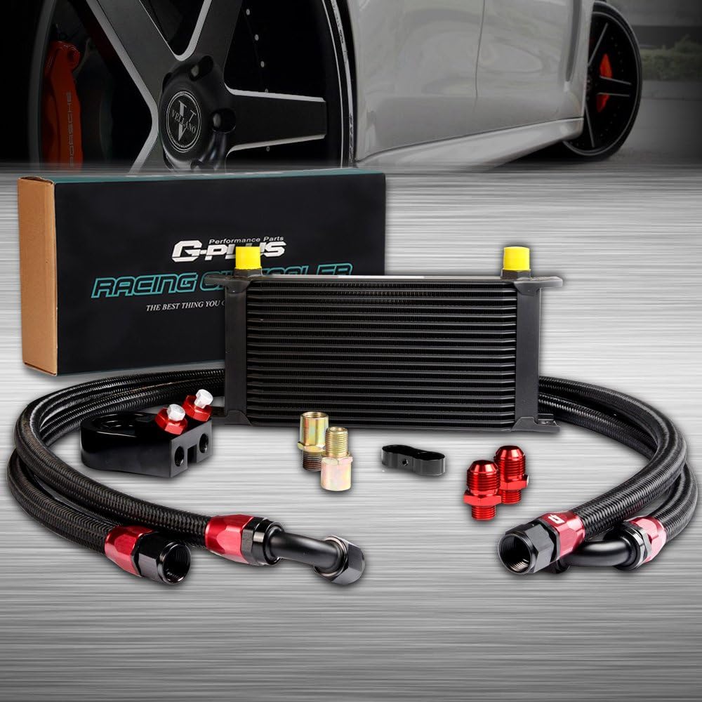 G-PLUS 19 Row AN10-10AN Aluminum Black Engine Transmisson Oil Cooler Kit & Oil Cooler Kit English-style B