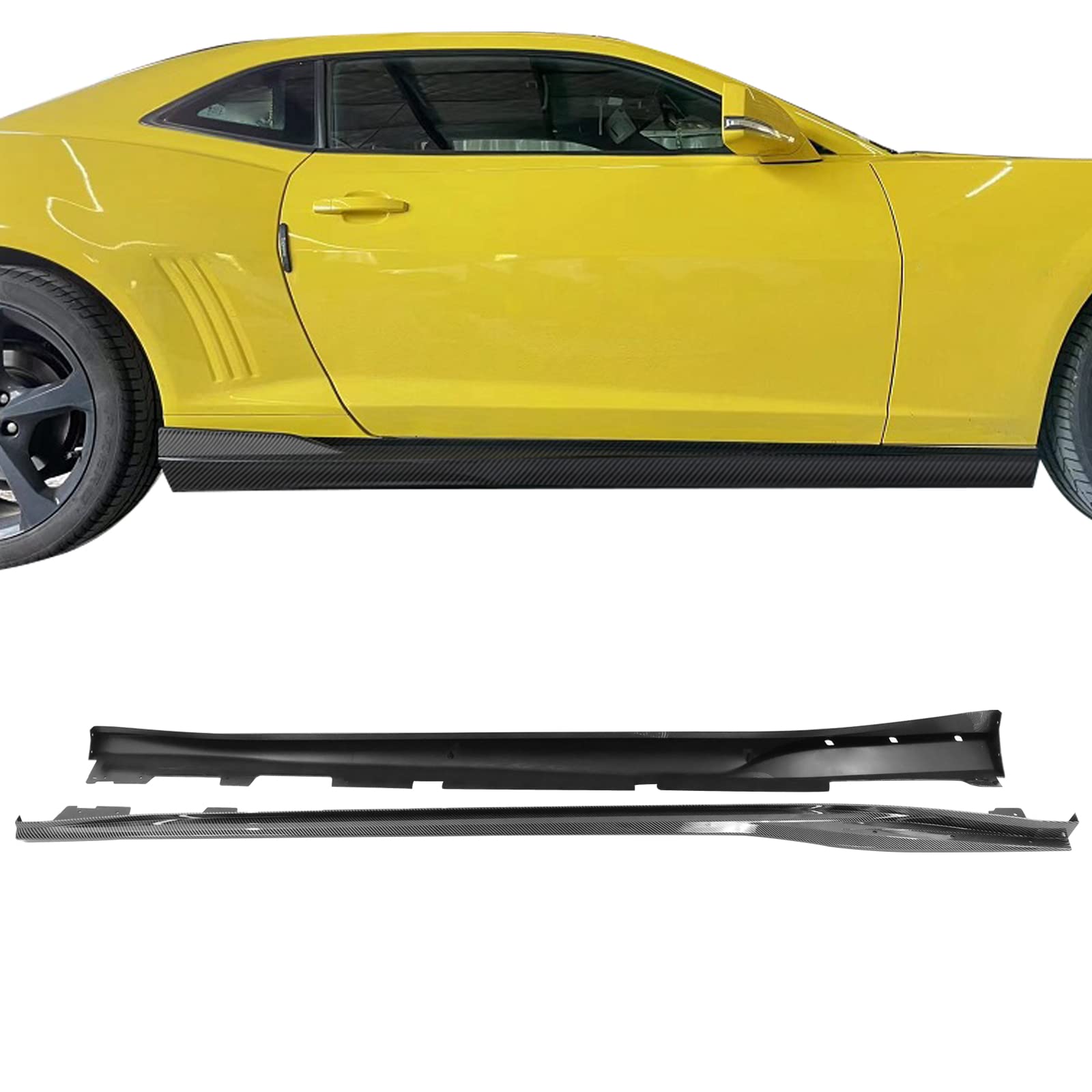 IKON MOTORSPORTS, Side Skirts Compatible with 2016-2024 Chevy Camaro, Rocker Style Gloss Black PP Side Skirt Moulding Rocker Pan