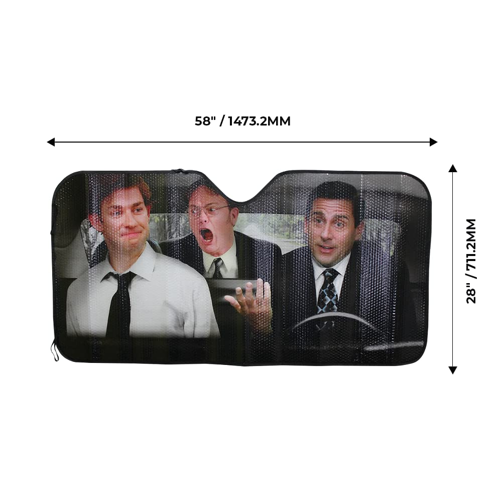 Just Funky The Office Sunshade Car Protector -28'' X 58'' -Featuring Jim, Michael, And Dwight -Keep Your Car Cool With These Ico