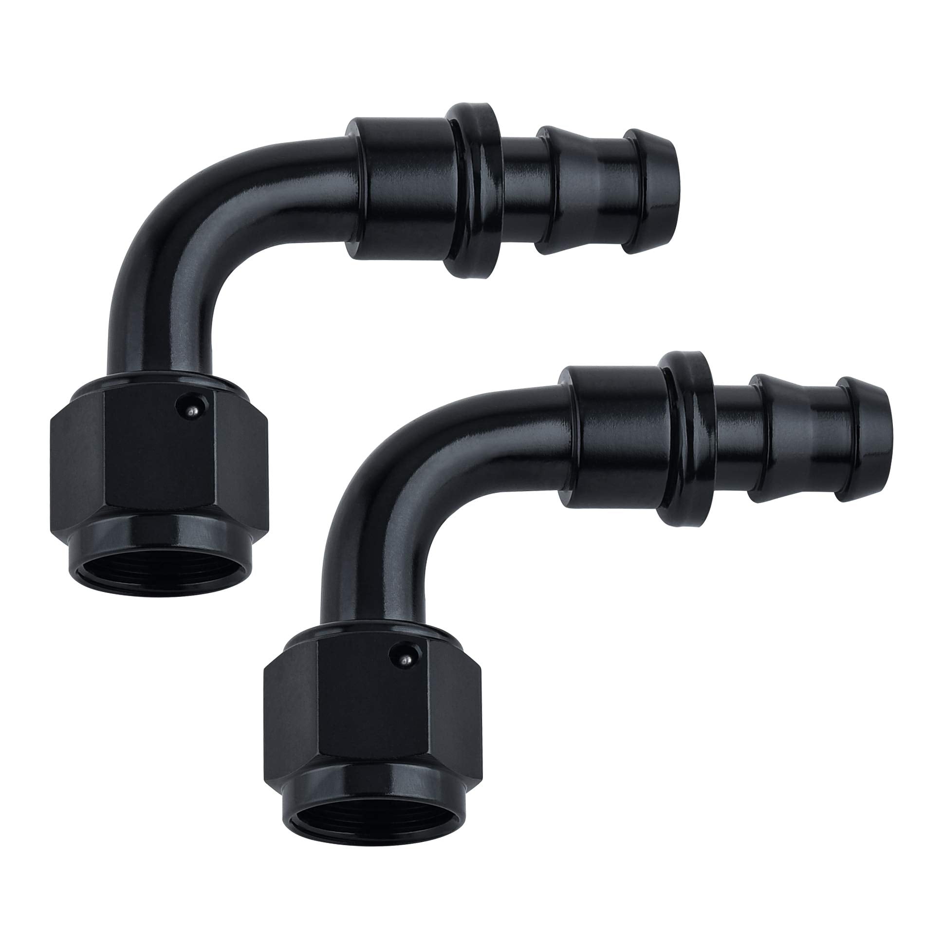 Sykrss 10An 90 Degree Push Lock Swivel Hose End Fitting For Rubber Fuel Line Black 2Pcs