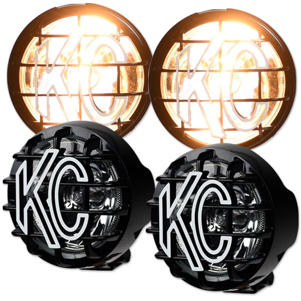 Topline_autopart KC HiLiTES 2 Pairs Universal 6 Round 100W Apollo Pro Spot Beam Halogen 4X4 Off-Road Fog Lights with Wiring Harn