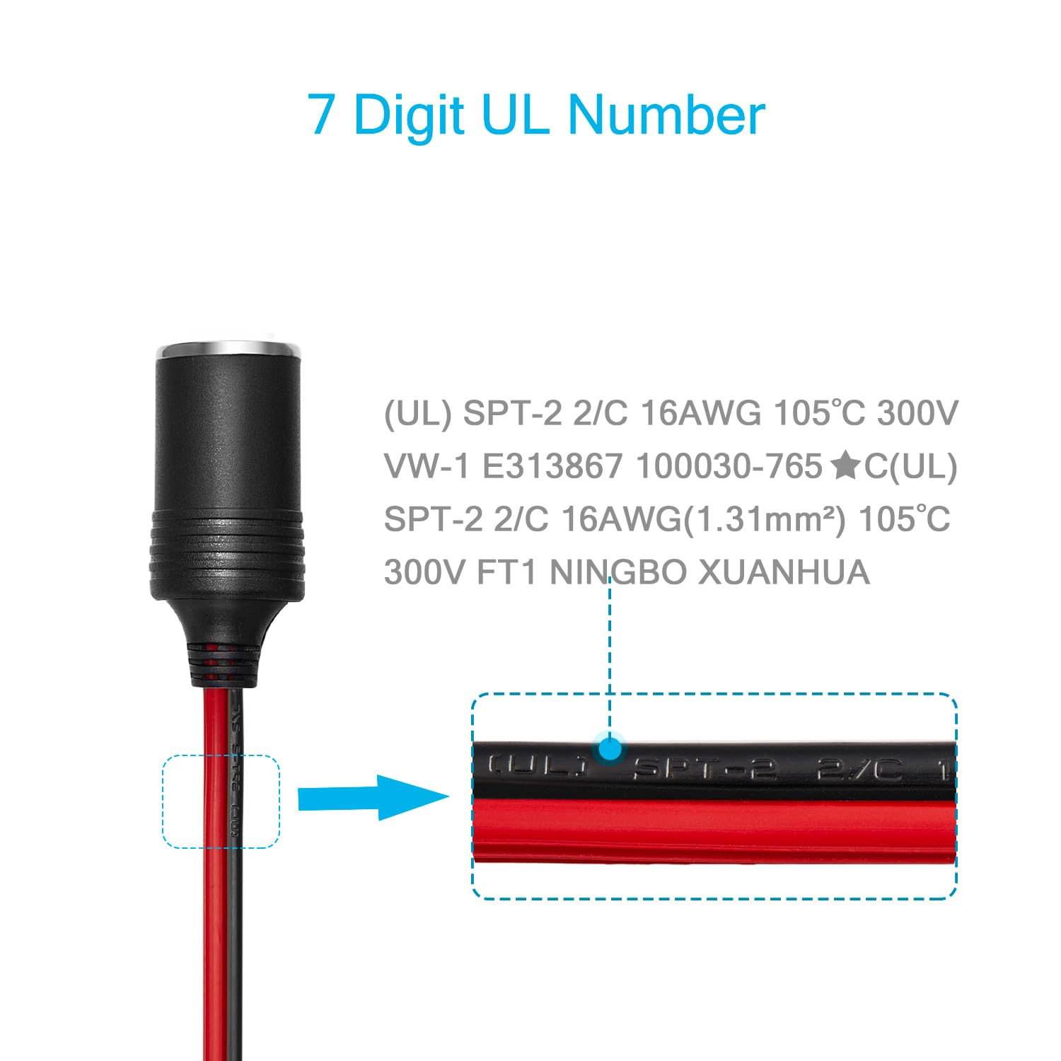 Chanzon 12V / 24V Power Supply Car Plug Outlet - 3Ft/6Ft Ul 16Awg Cable With 15A Fuse - Heavy Duty Dc Cigarette Lighter Female Socket Extension With Perforated Terminal Direct Battery Type