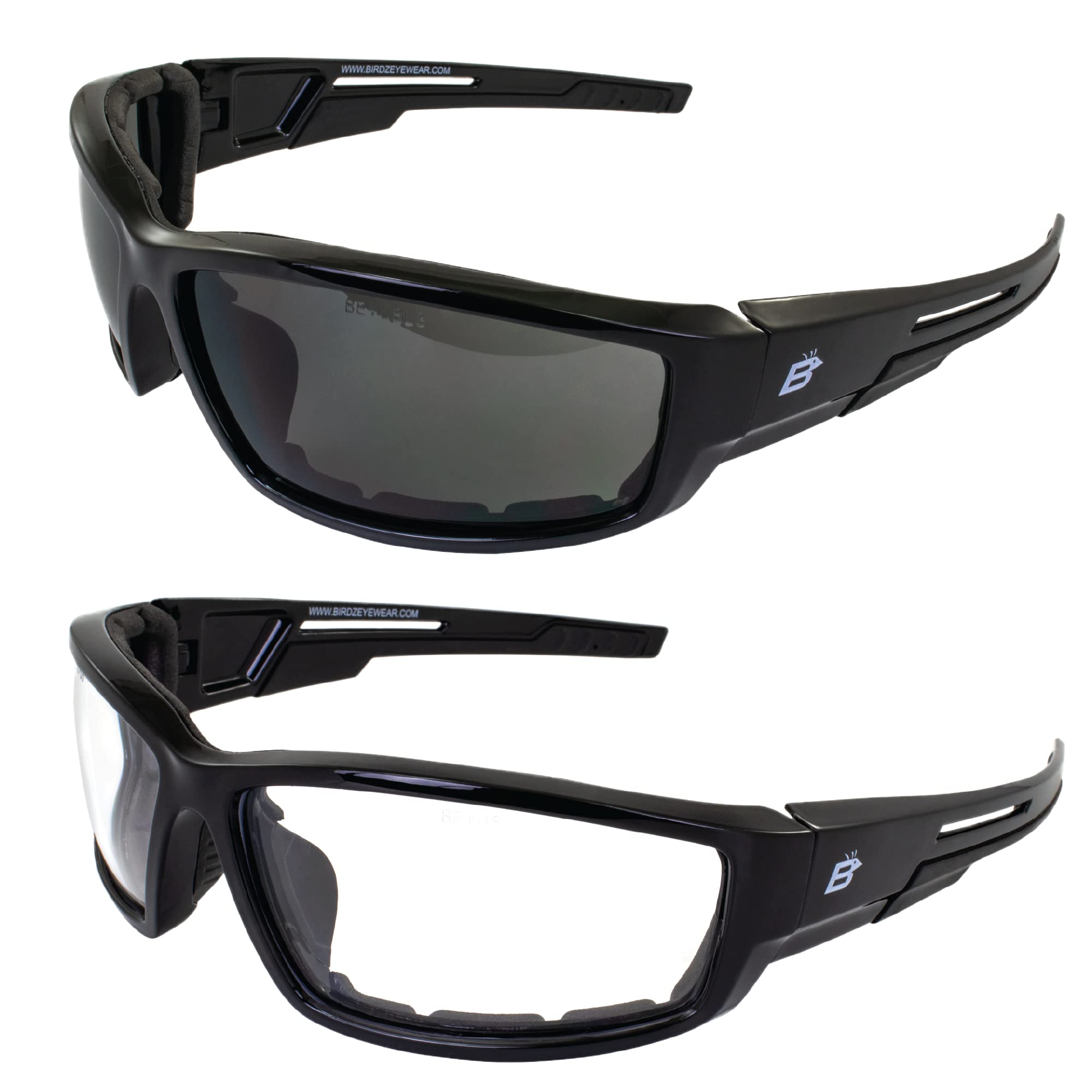 Birdz Eyewear Swoop Anti-Fog Padded Motorcycle Sunglasses Riding Glasses Black Frame Lenses for Day & Night ANSI Z87 .1 (Clear/S