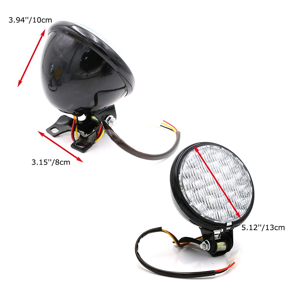 Dkmotork 0012 Front Motorcycle Led Headlight Vintage Retro 5 Inches Universal For Chopper Bobber Cruiser Black