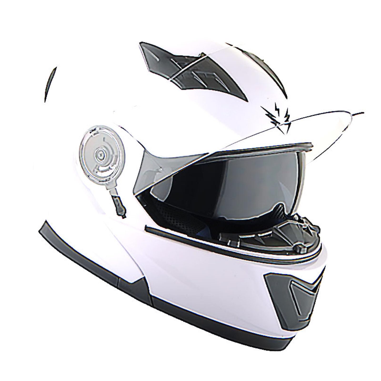 1Storm Modular Full Face Motorcycle Helmet - Large, Glossy White, Dual Visor, Rechargeable LED Tail Light, Thermoplastic Material