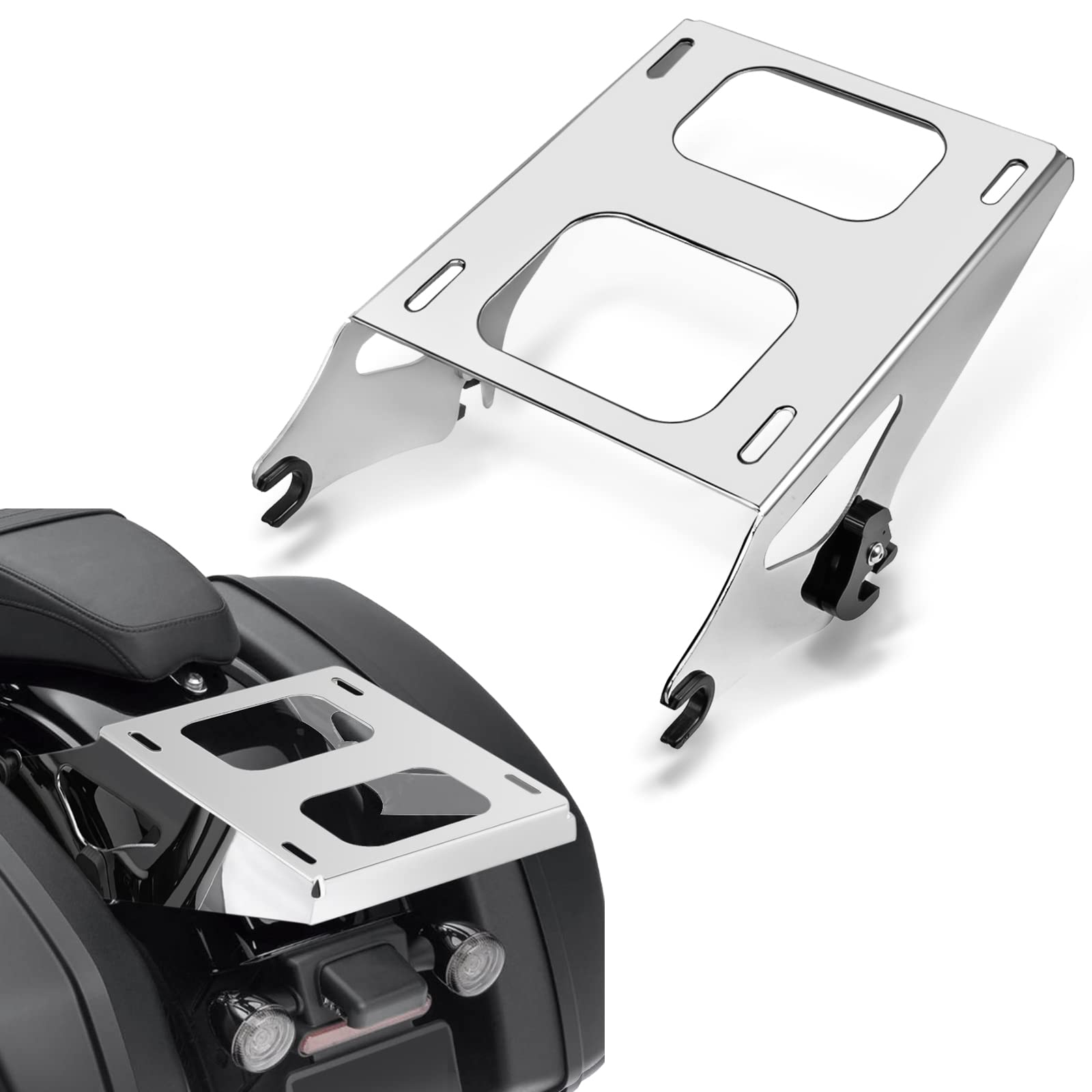 Amazicha Chrome Detachable 2 Two Up Tour Pack Pak Luggage Rack Mounting Rack Compatible For Harley Davidson Touring Street Glide