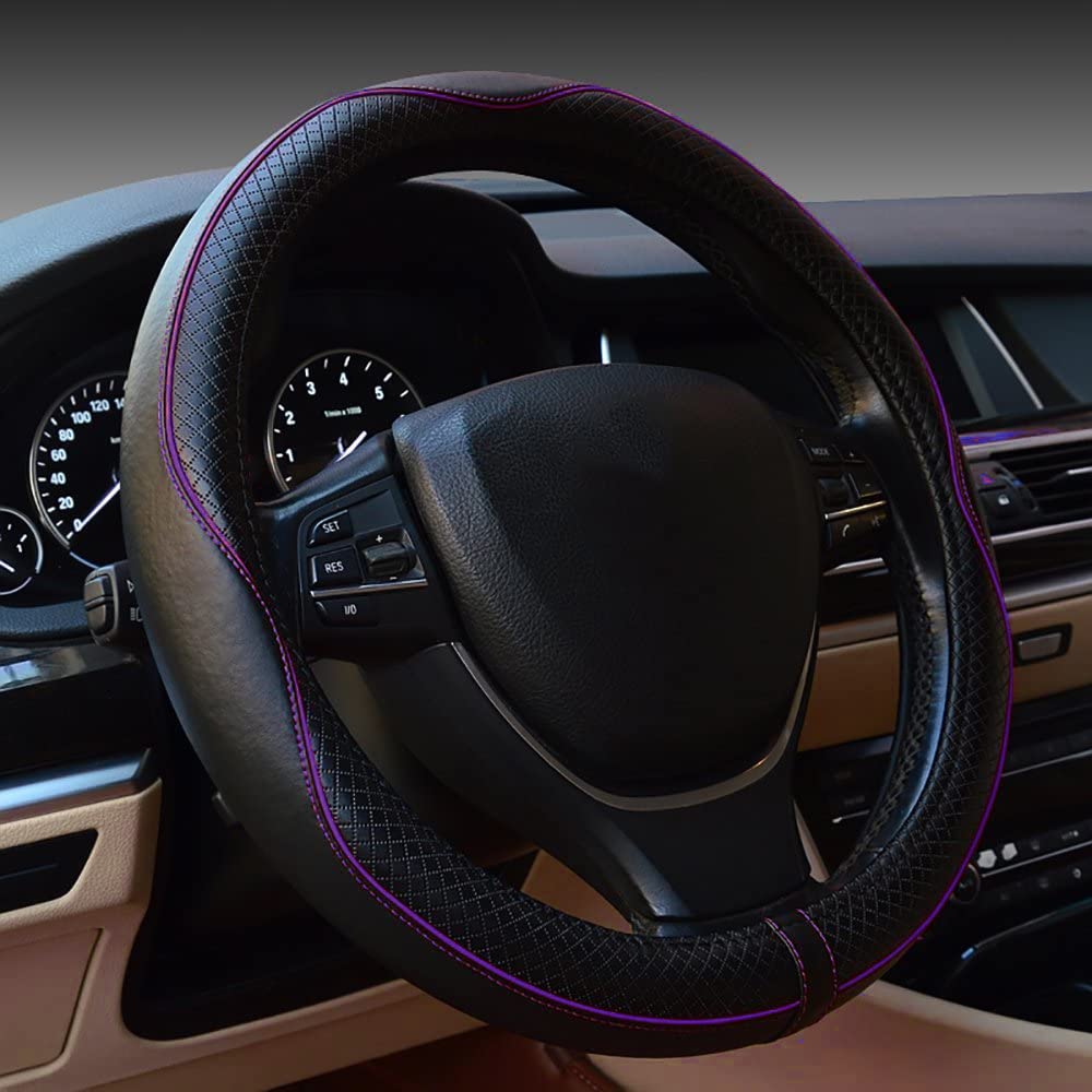 Gomass Car Steering Wheel Cover, Anti-Slip, Safety, Soft, Breathable, Heavy Duty, Thick, Full Surround, Sports Style (Black With
