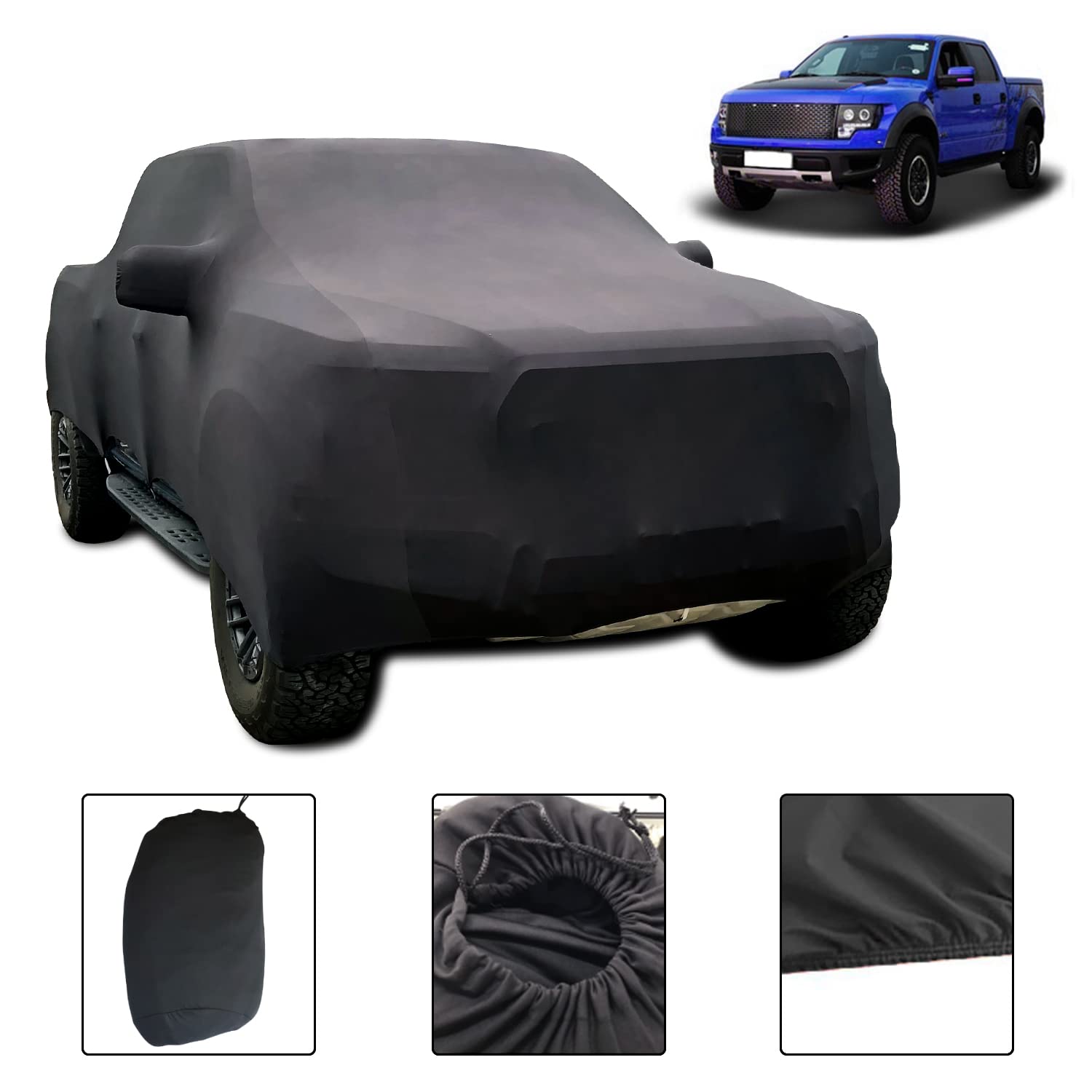 Winpower Indoor Car Cover Velvet Stretch Cloth Dust-Proof Underground Garage Car Show For Pickup Truck, Large Suv, Black, 232 X