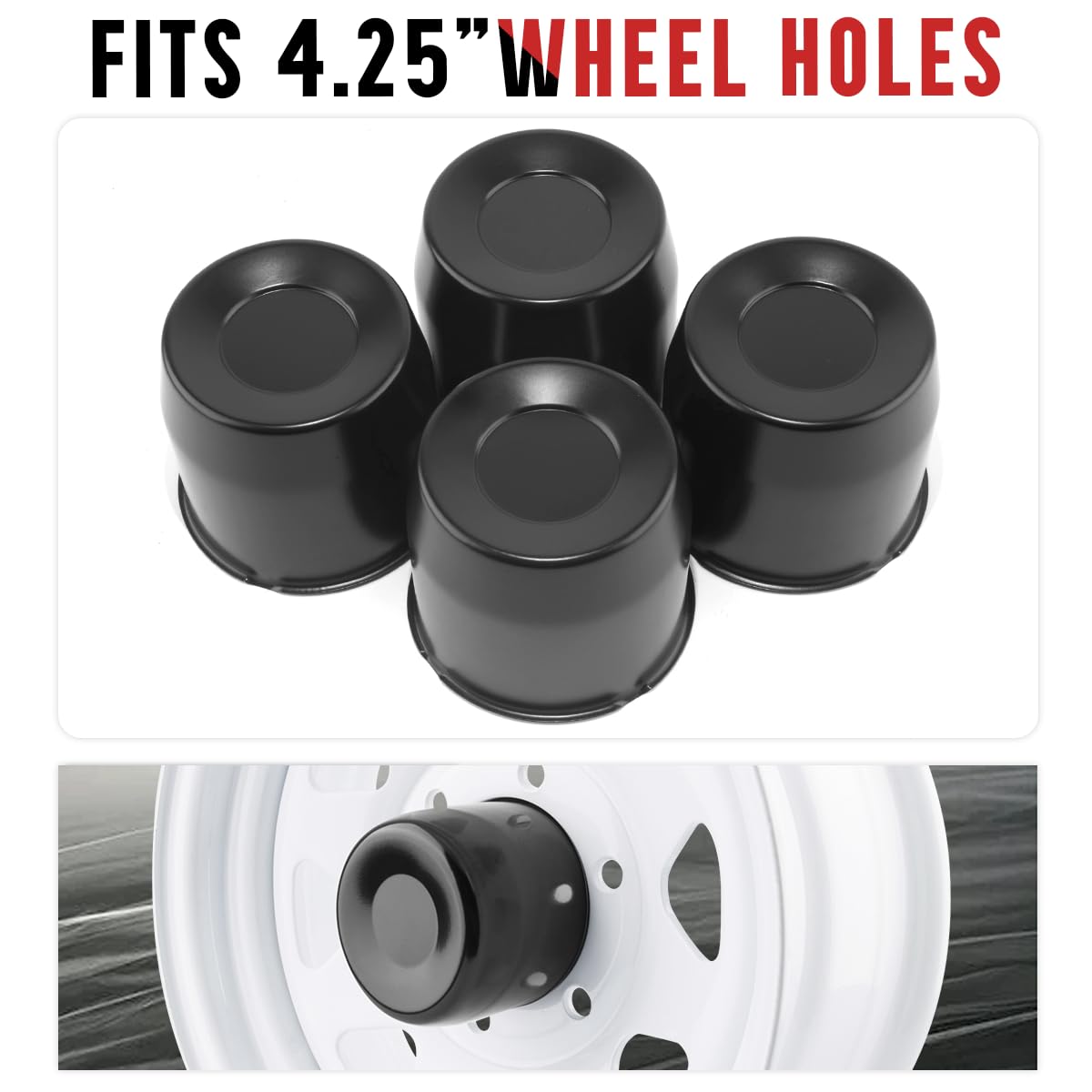 Rtrhinotuning 4.25In Black Wheel Center Caps For Trailer Truck Rv Suv Rims Push Through Hub Caps 4.33    Tall