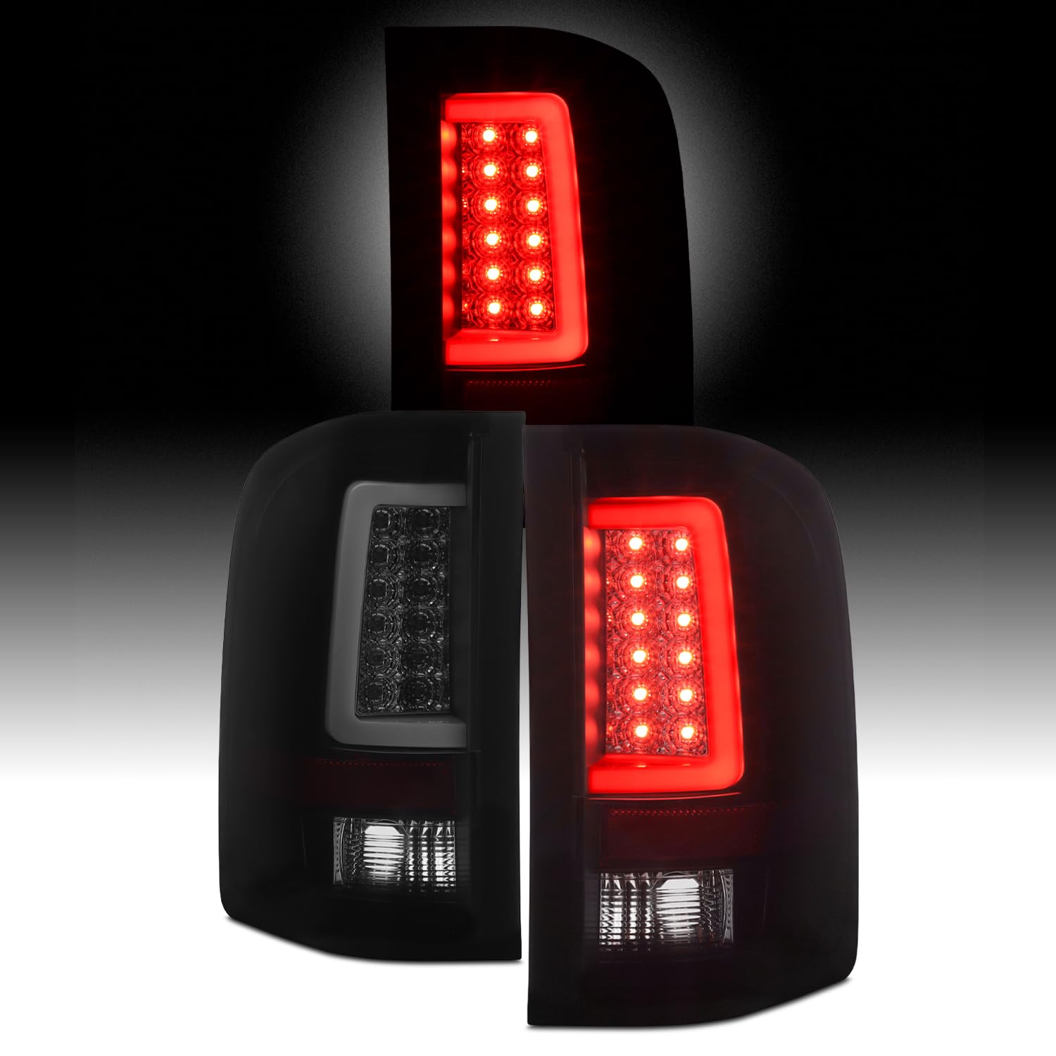 AKKON - For 2007-14 Chevy Silverado Full LED Daytime Running Lamp Bar Tail Lights Black Housing Smoked Lens Full Set