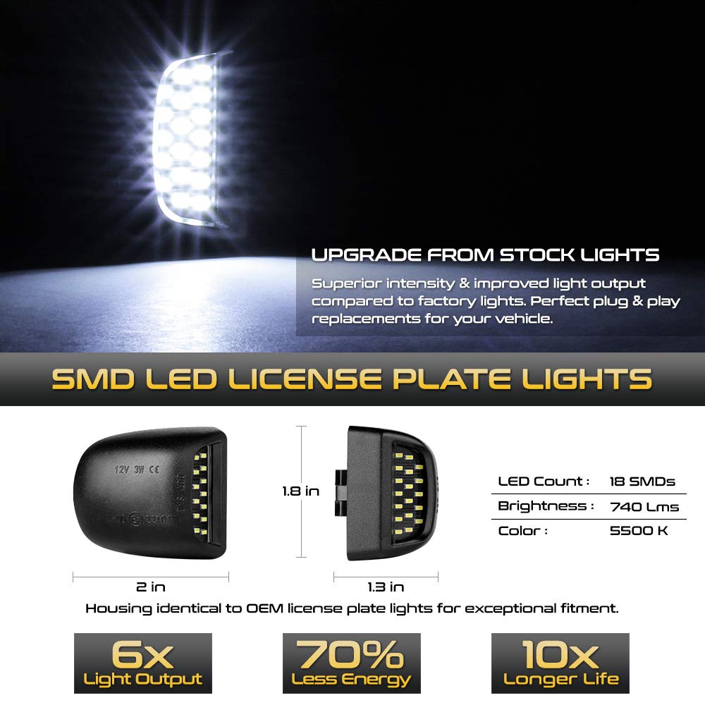 Vipmotoz Full Led License Plate Light For Cadillac Escalade Chevy Silverado 1500 2500 3500 Suburban Tahoe Gmc Sierra 1500 2500 3500 Yukon Xl Tag Lamp Assembly Replacement