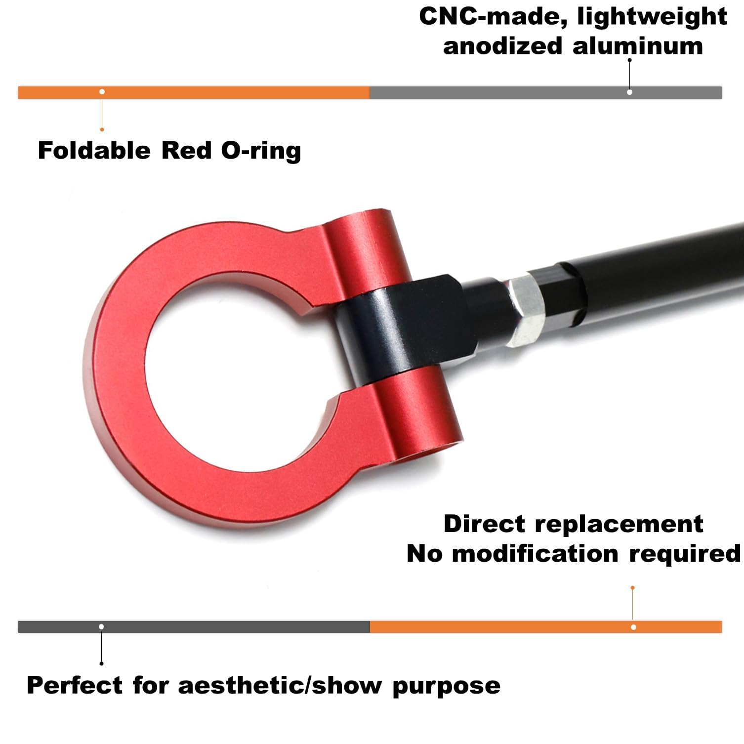 iJDMTOY Red Track Racing Style Tow Hook Ring Compatible with BMW 1 3 5 Series X5 X6 (E36 E39 E46 E90 E92, etc), Compatible with