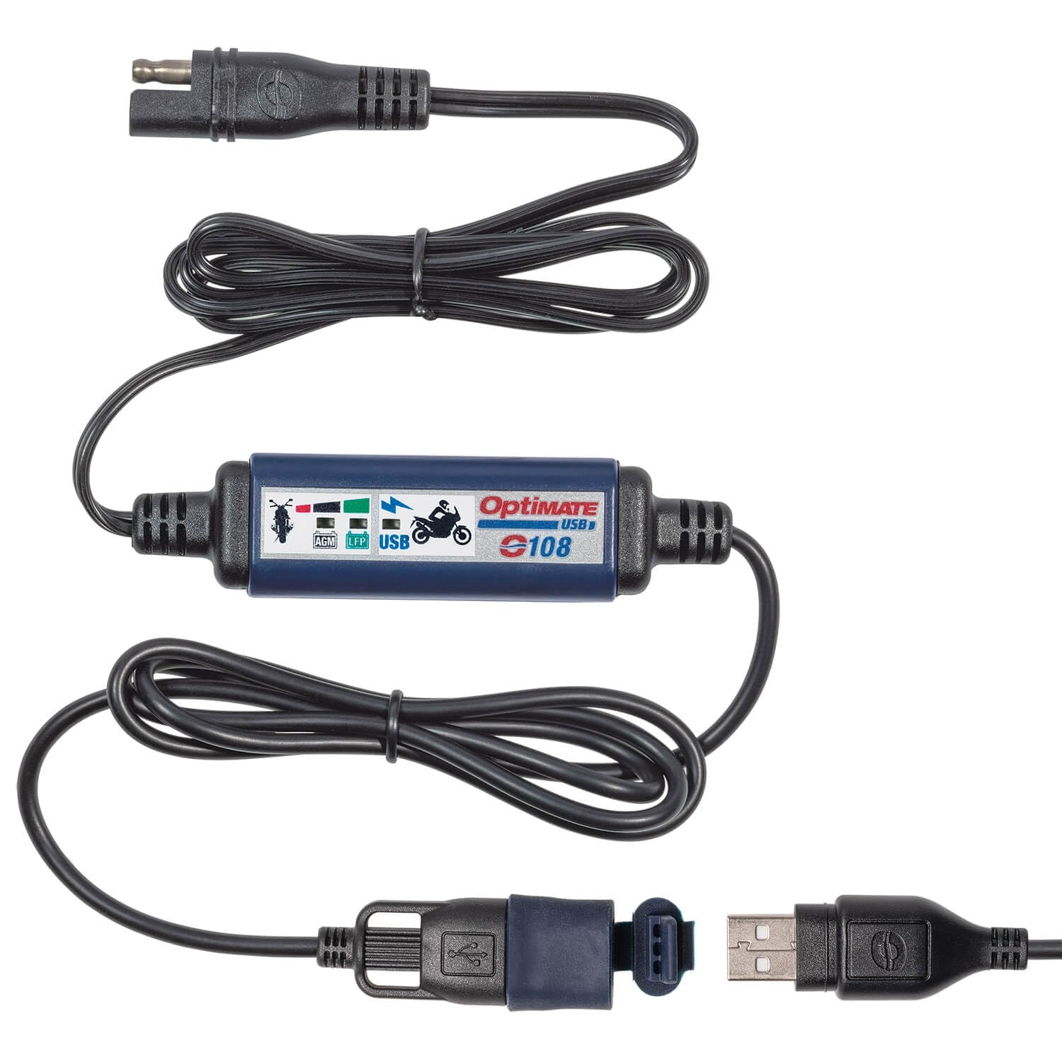 Optimate Usb O-108, 3300Ma Usb Charger With Battery Auto Protect Off, Weatherproof, Sae, In & Out Cables