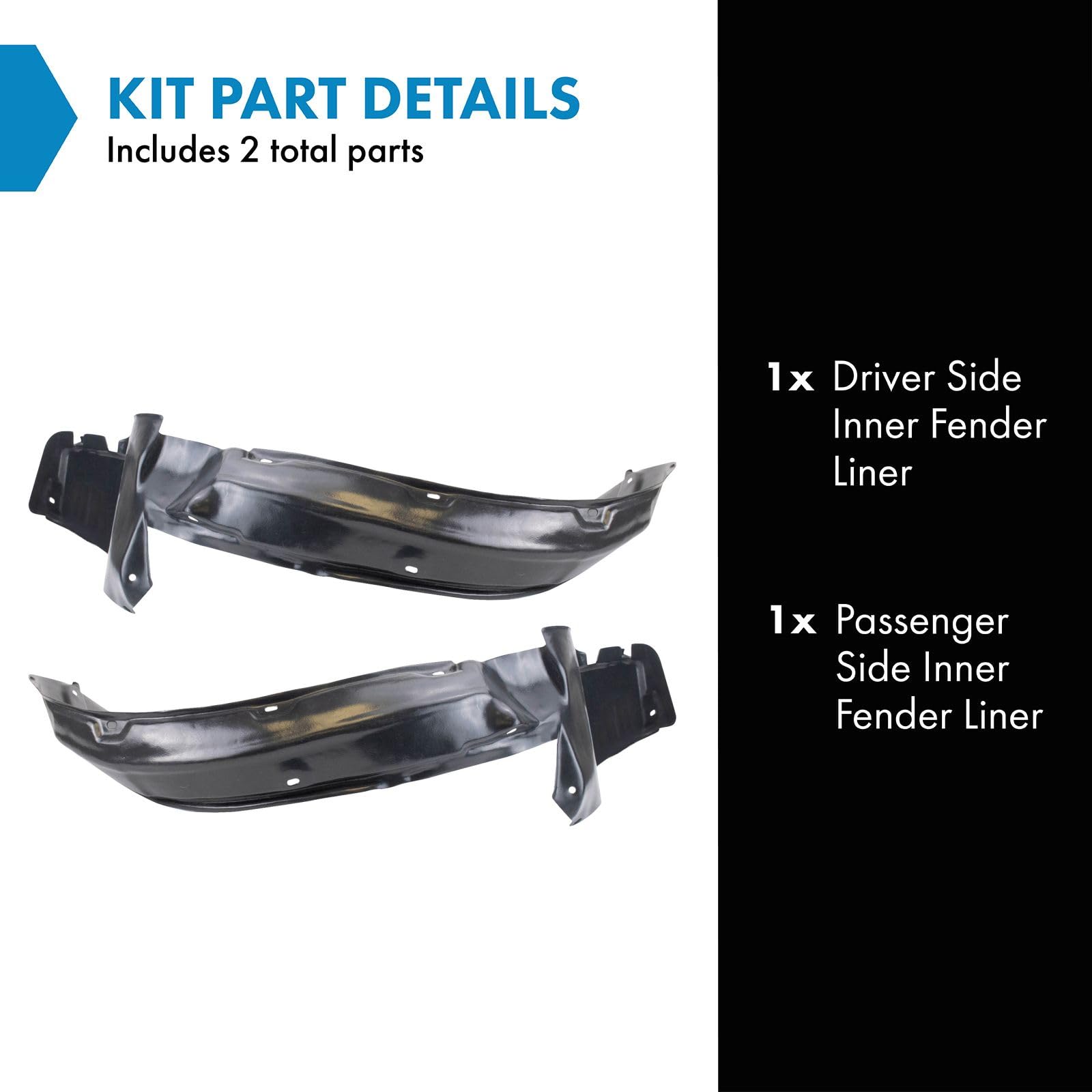 Trq Inner Fender Liner Set Compatible With 1990-1993 Acura Integra Ac1248102 Ac1249102