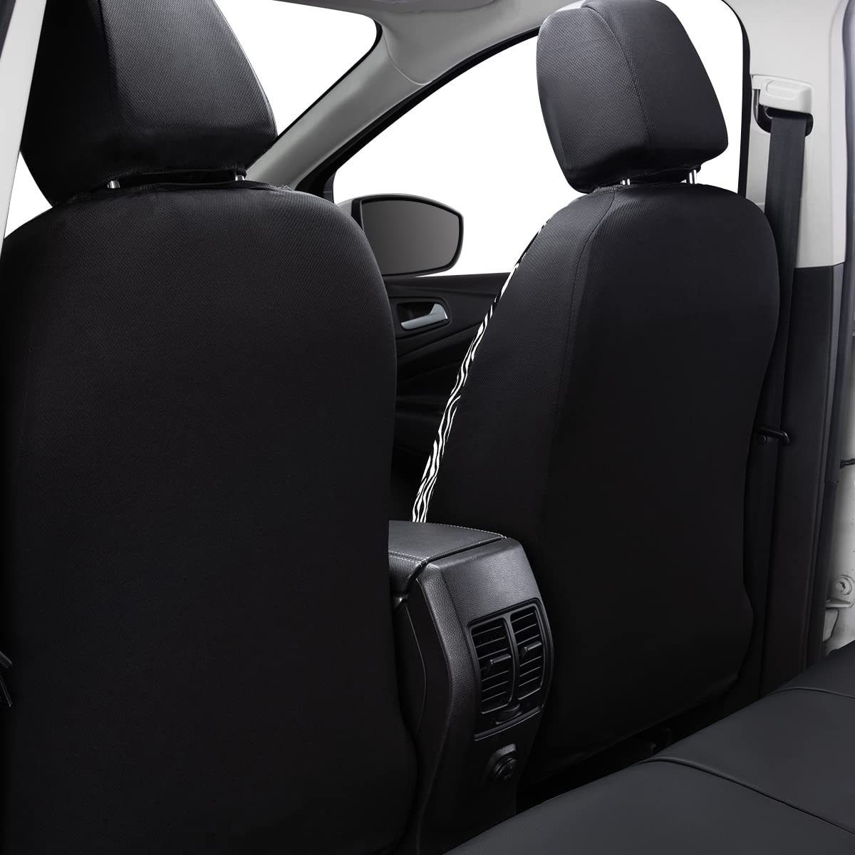 Flying Banner Car Seat Covers - Zebra Black Velvet Faux Leather Full Set (8PCS) - Durable & Stylish Protection for Front and Rear Seats