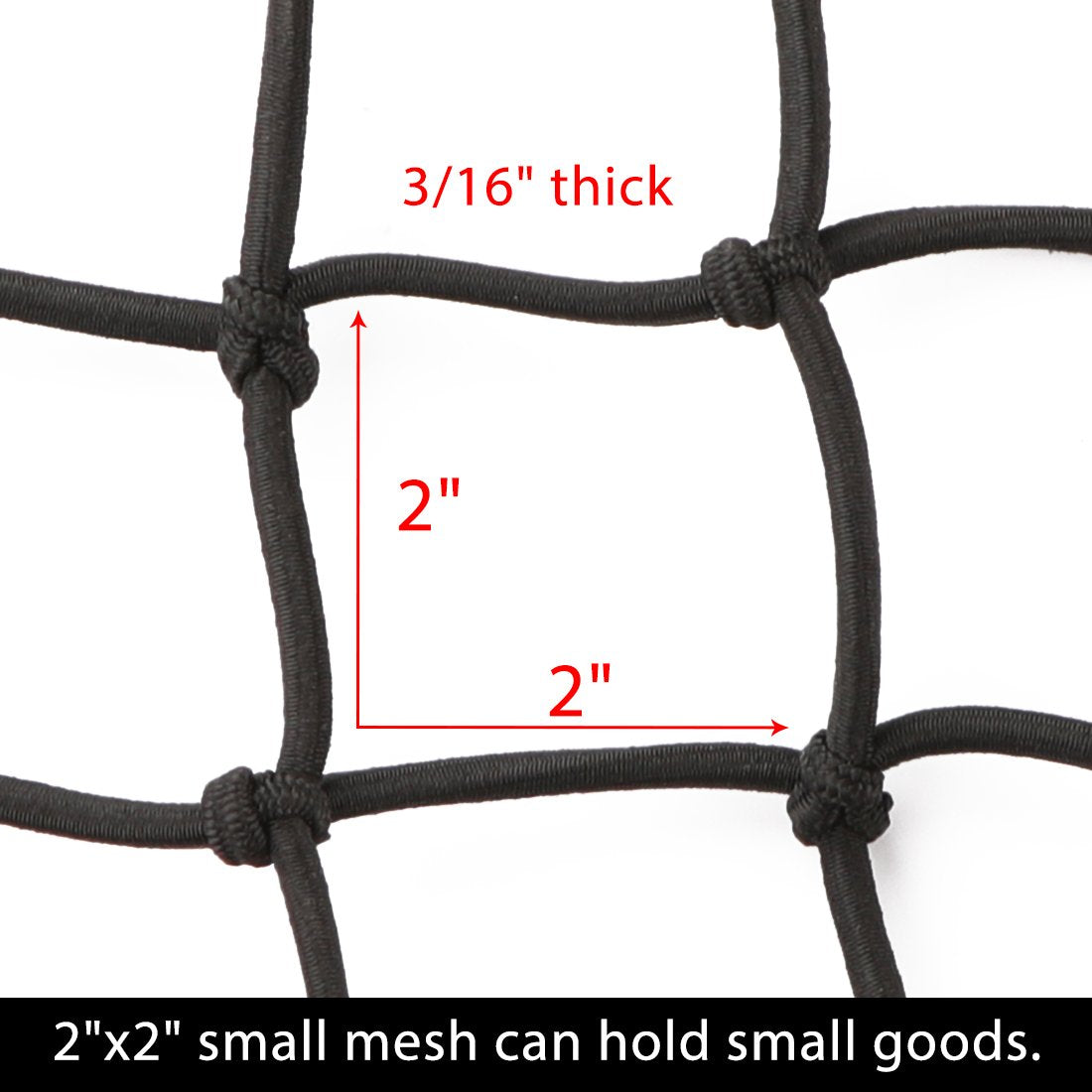 Czc Auto 15''X15'' Black Latex Bungee Cargo Net Strech To 30''X30'', Gear Helmet Luggage Netting With 2''X2'' Small Mesh And 6 A
