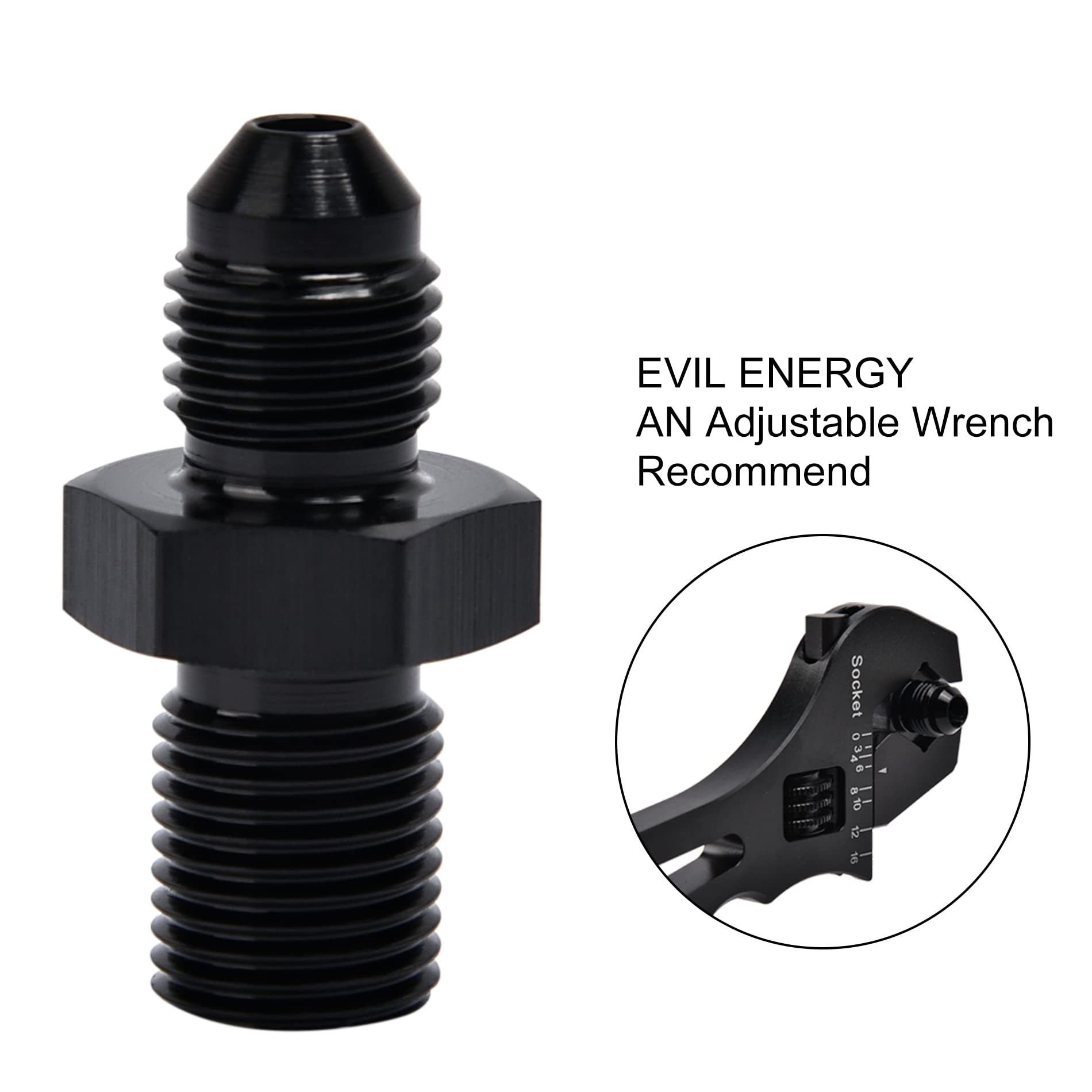 Evil Energy 3An Male Flare To M10 X 1.0Mm Male Metric Fitting Adapter Aluminium Alloy 2Pcs