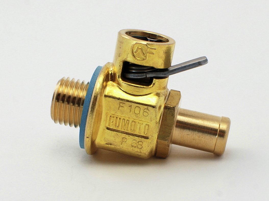 Fumoto FN-Series F106N Drain Valve, M14-1.5, Stainless Steel, Gold, with Long Nipple and Lever Clip