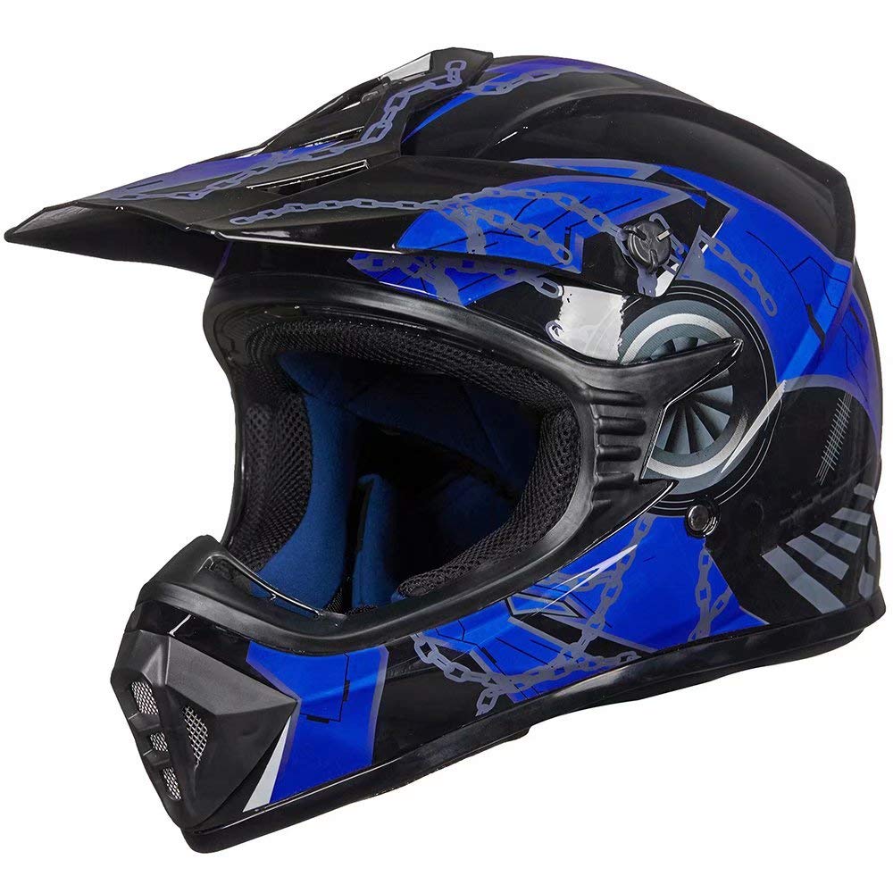 ILM Adult Dirt Bike Helmets Motocross ATV Dirtbike BMX MX Offroad Full Face Motorcycle Helmet, DOT Approved Model 128S (Blue Bla
