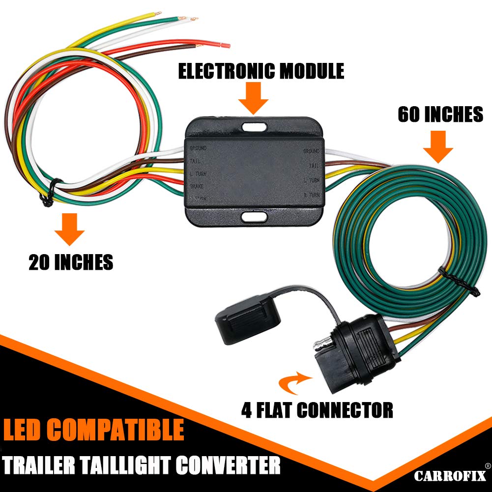 CARROFIX LED Compatible Taillight Converter with 20'' Inches Leads and 60'' Inches 4-Wire Flat Extension Vehicle End Connector