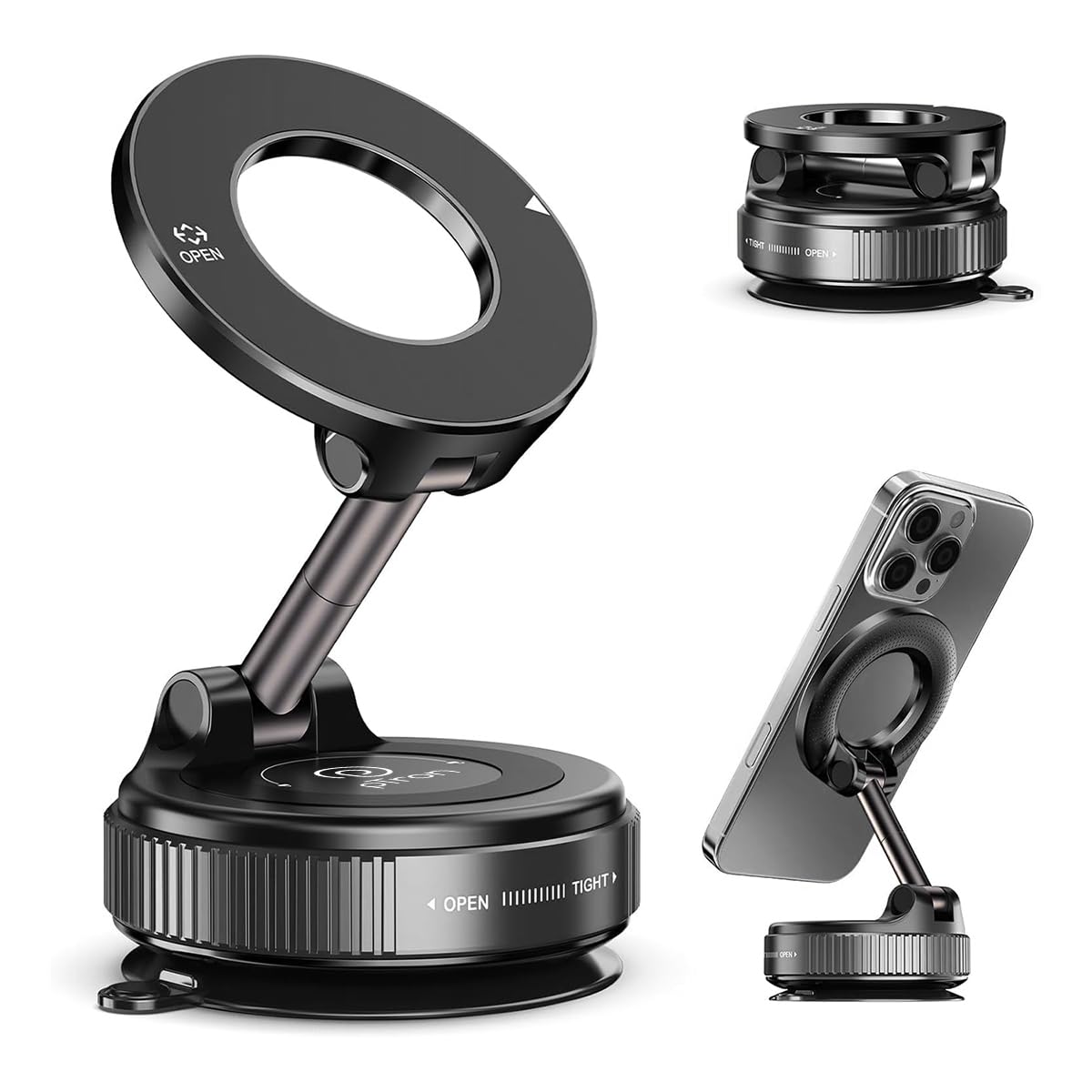 pTron Dockit 360 Magnetic Car Mobile Holder, Strong Vacuum Suction, Universal Car Mount for Dashboard, Gym, Mirror, Compact, Fol
