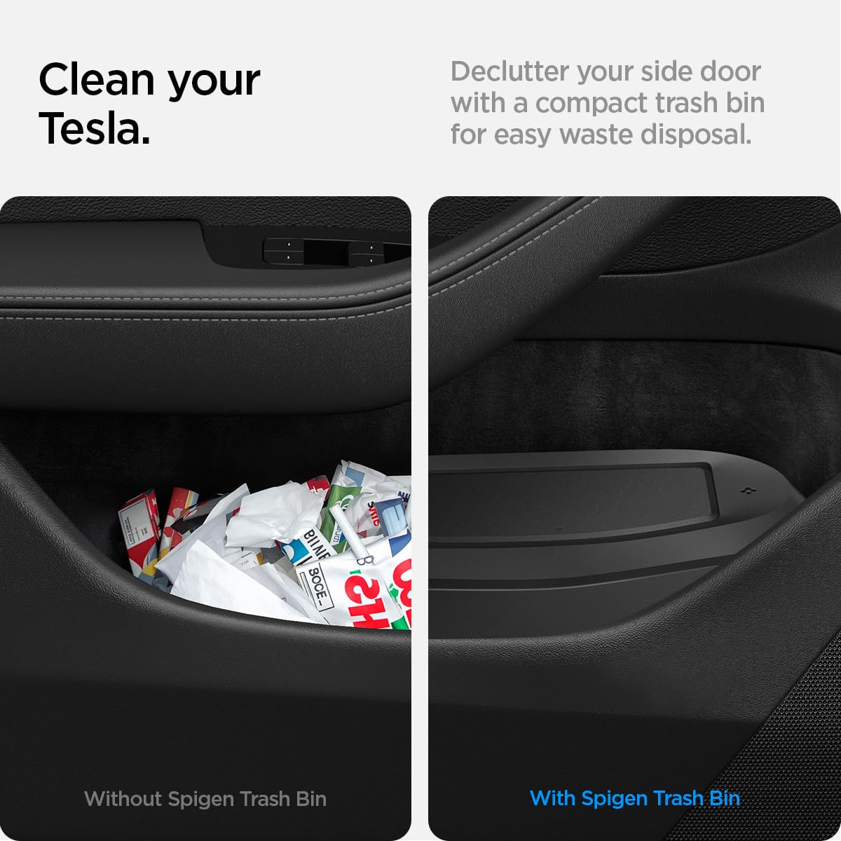 Spigen Car Trash Can for Tesla Model 3 Highland - Black, Polycarbonate, Model TO282, Fits Standard, Premium & Performance 2025/2026