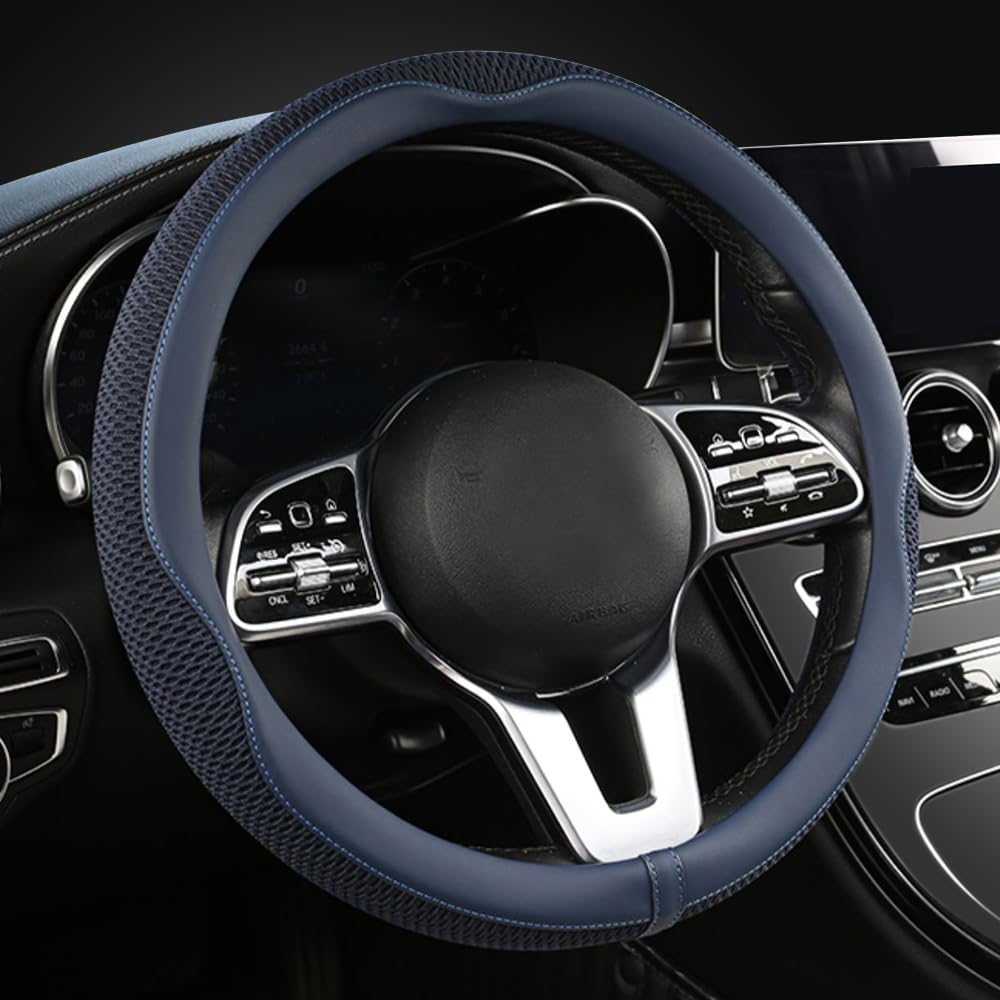 Lkwlikei Car Steering Wheel Cover, Universal 15 Inch, The Latest Microfiber Leather Breathable Technology Fabric, Non-Slip, Comf