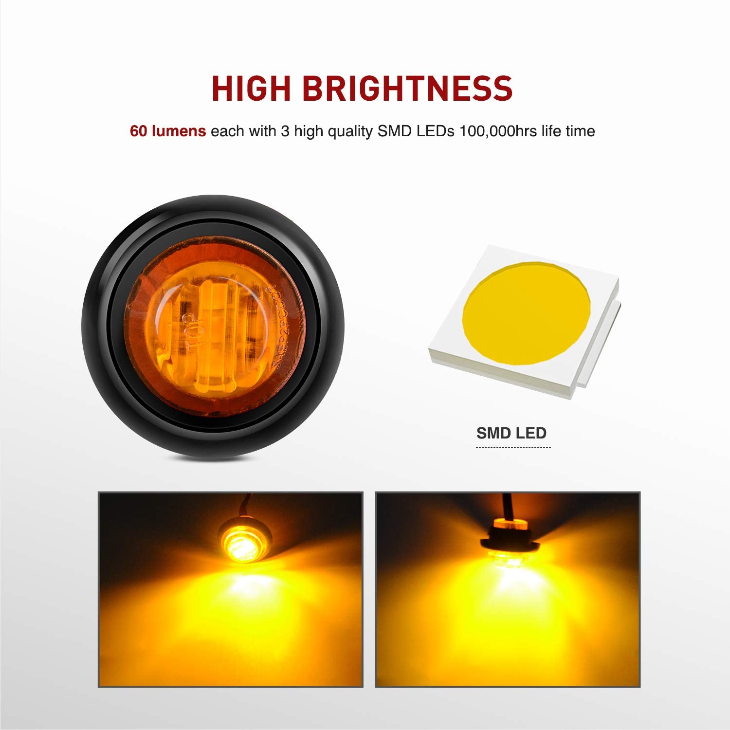 Nilight 10 PCS 3/4 Inch Round Mini LED Clearance Light LED Front Rear Side Marker Indicator Light Bullet Marker Light for Truck