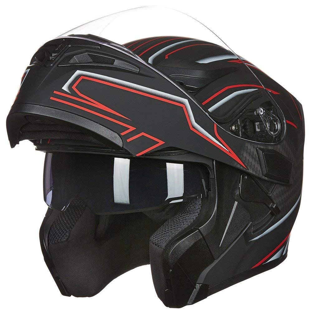 Ilm Motorcycle Dual Visor Flip Up Modular Full Face Helmet Dot 6 Colors Model 902 (L, Black Red)