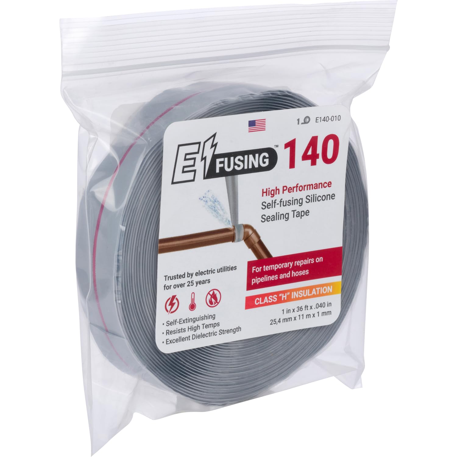 E/Fusing 140 - High Performance Self-Fusing Silicone Leak Sealing Tape - 40 Mil Thick 1 In X 36 Ft