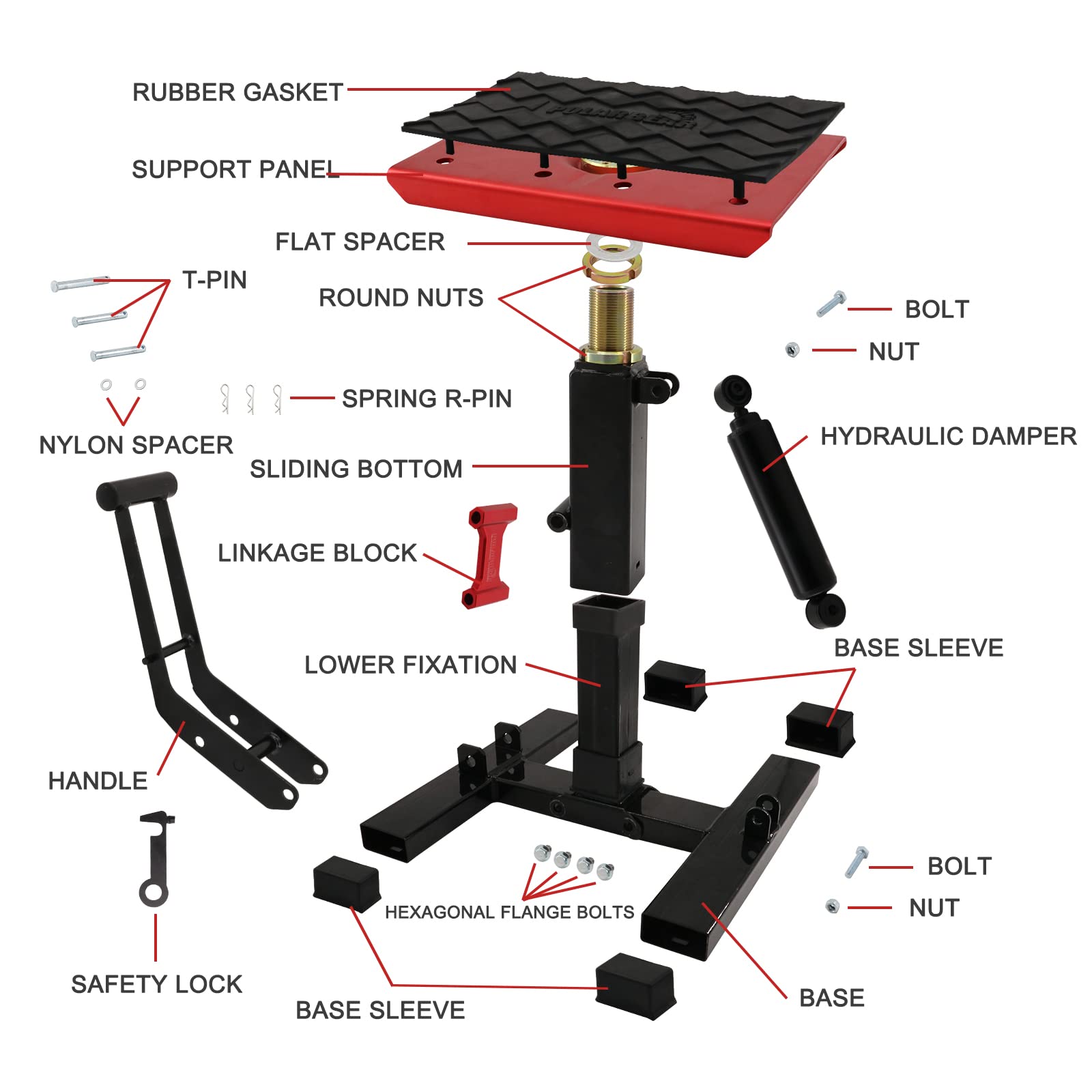 POLARBEAR Dirt Bike Stand - Quick Jack Hydraulic Motorcycle Lift, Low Profile, Aluminum, 1200Lbs Capacity, Red, Model 8201001