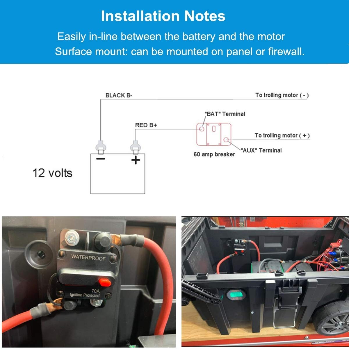 Wohhom 250 Amp Circuit Breaker With Manual Reset 12V-36V Dc Waterproof Surface Mount For Car Audio Rv Marine Boat Truck Trolling