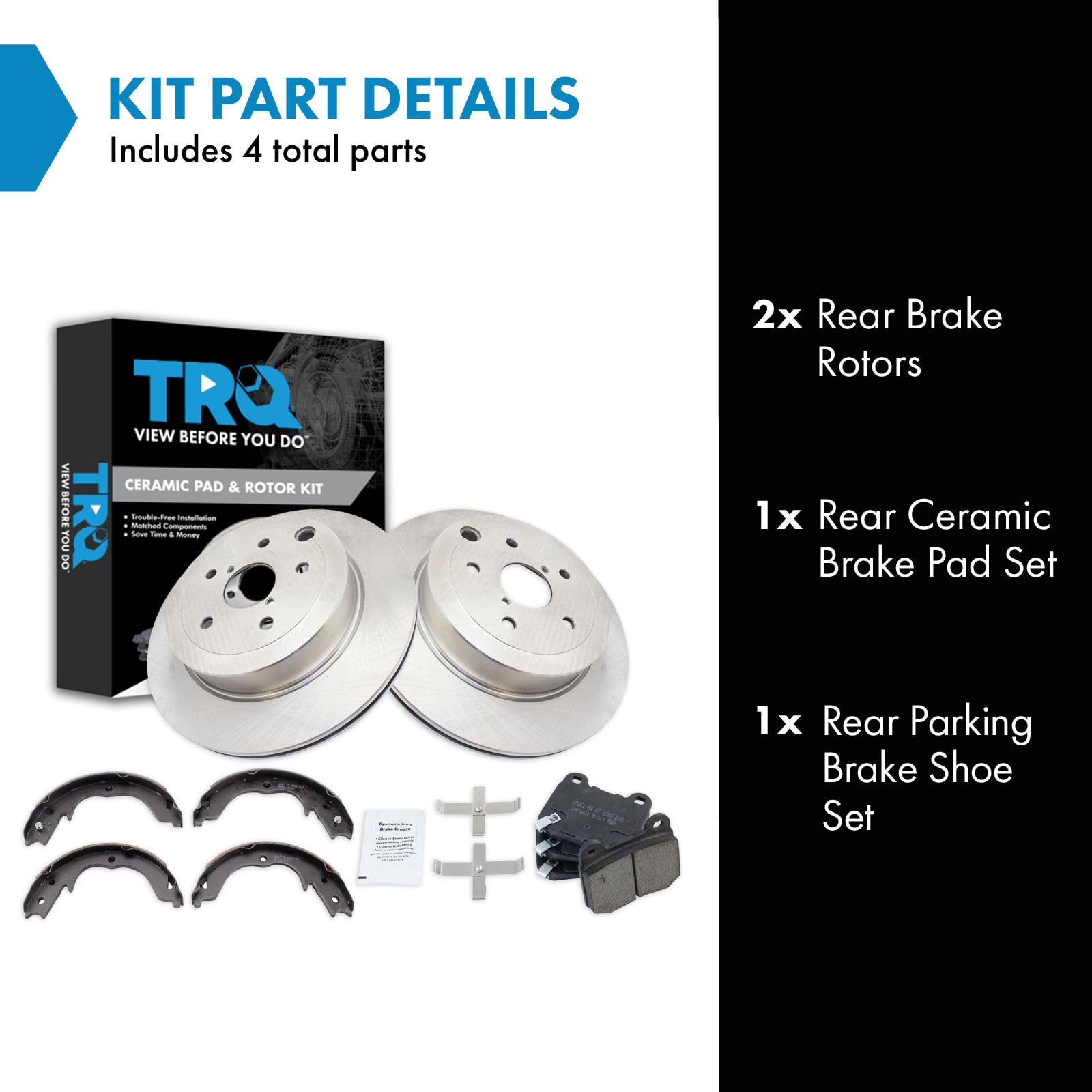 Trq Rear Brake Pad & Rotor Kit Brake Pads Brake Rotor Parking Brake Shoe Set Ceramic Compatible With 2008-2013 Subaru Impreza
