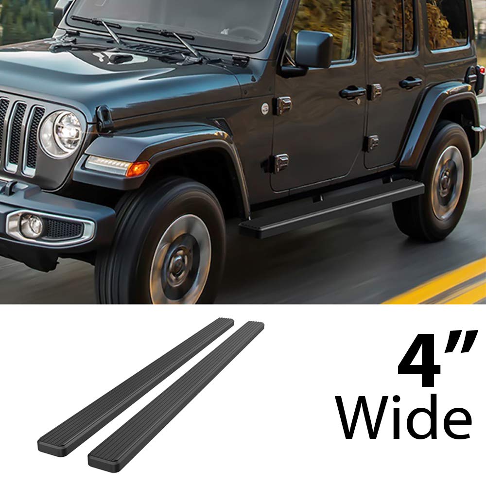 Hd Ridez Running Board 4' Black Compatible With Jeep Wrangler Jl 2018-2024 4-Door (Include 21-24 4Xe) (Factory Sidesteps Or Rock Rails Have To Be Removed) (Nerf Bar Side Steps Side Bars)