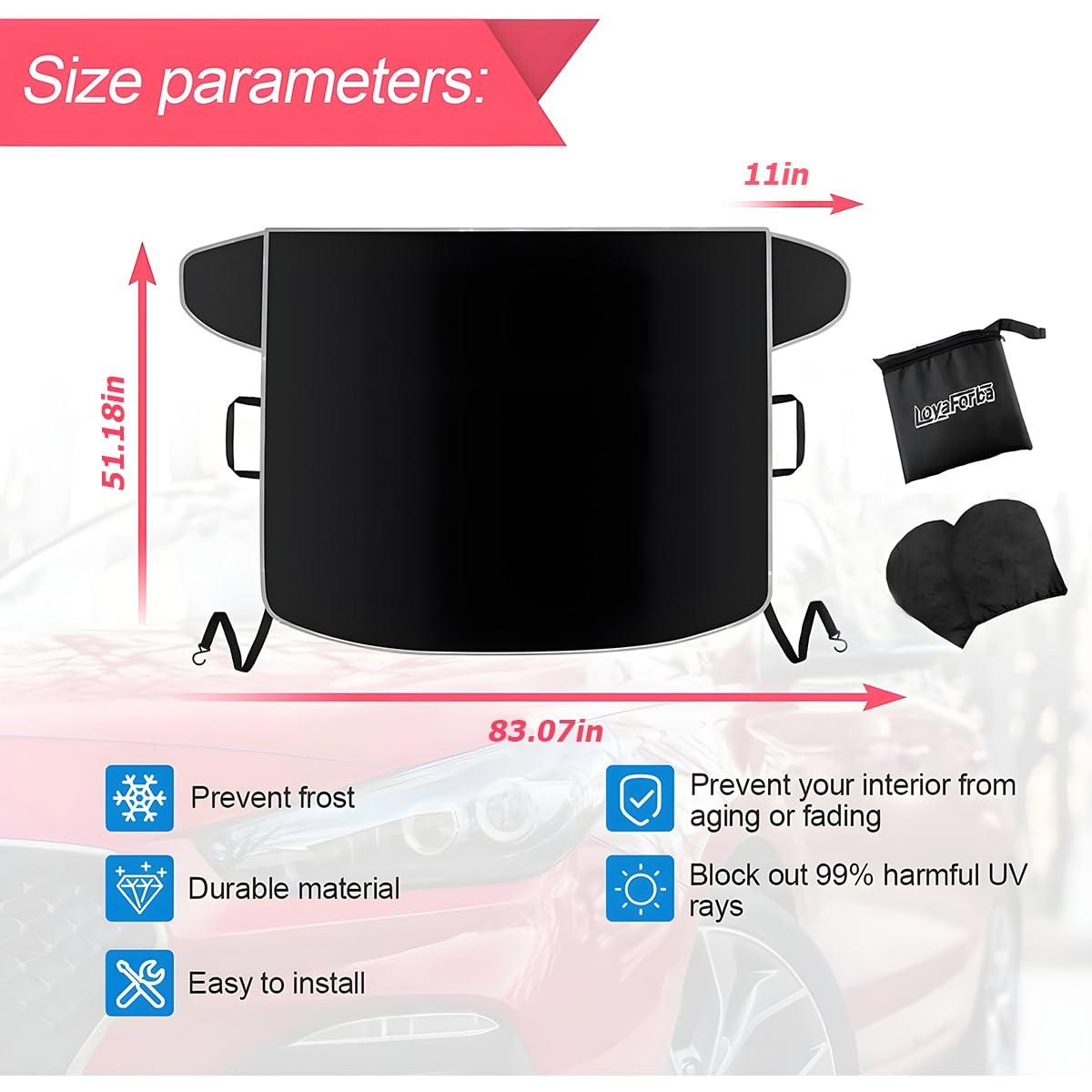 Car Windshield Snow Cover, Winter Frost Windshield Snow Ice Removal Cover/Protector, Waterproof Windproof Sunshade Snow Cover Wi