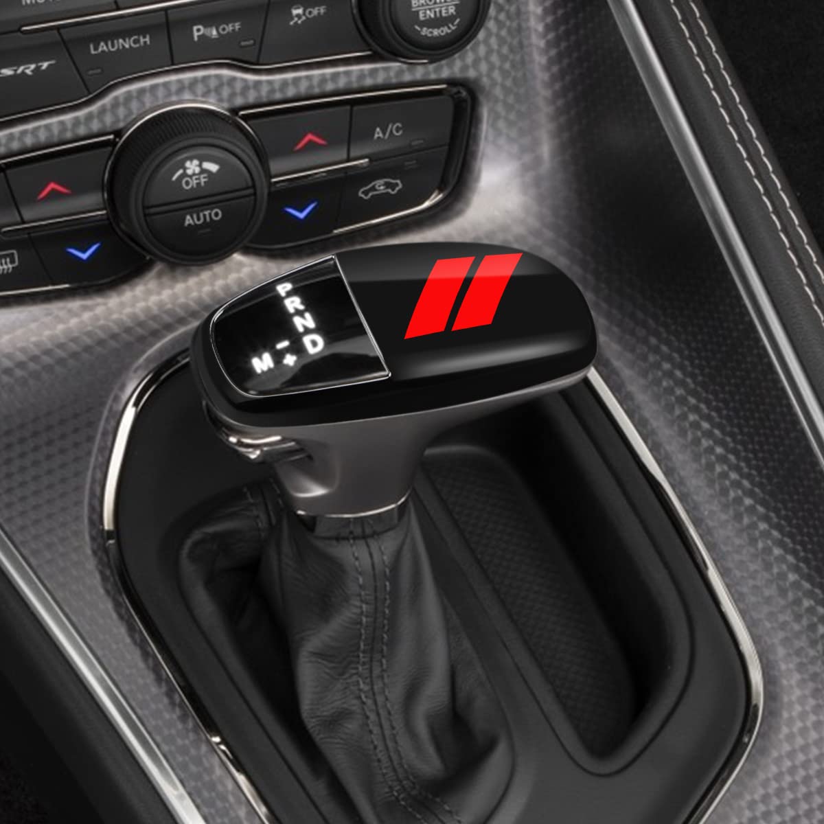 Auovo Gear Shift Knob Cover Trim For Charger Accessories Challenger 2015-2023 / Durango 2016-2024 (Black-Red)