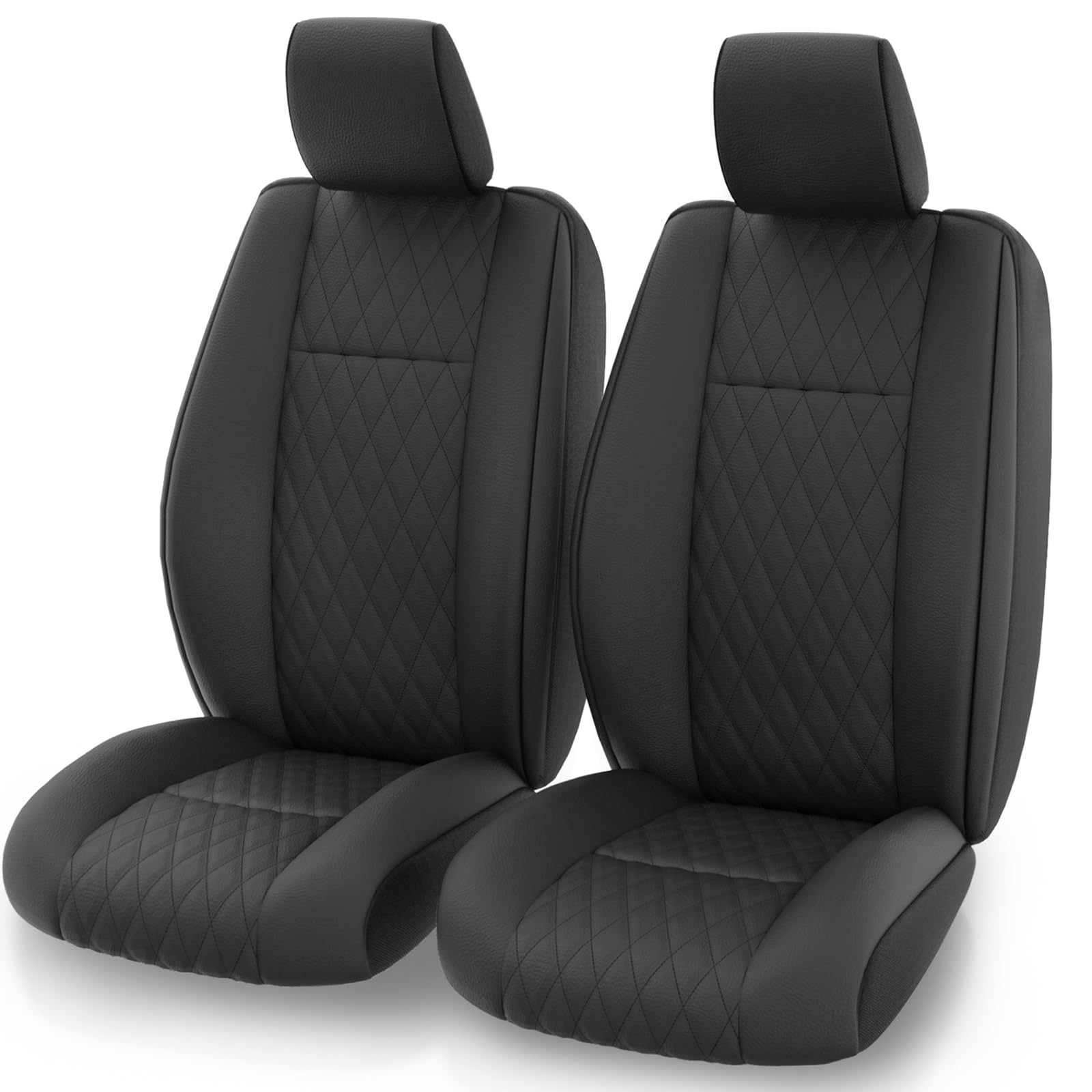GIANT PANDA Faux Leather Front Seat Covers for Jeep Wrangler JL 2018-2025, Black, Customized 2 Pack - Sahara Sport Rubicon Unlimited Willys