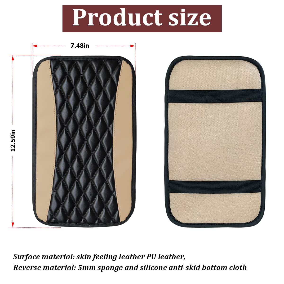 Car Center Console Cushion Pad, Universal Leather Waterproof Armrest Seat Box Cover Protector,Comfortable Car Decor Accessories Fit For Most Cars, Vehicles, Suvs (Beige)