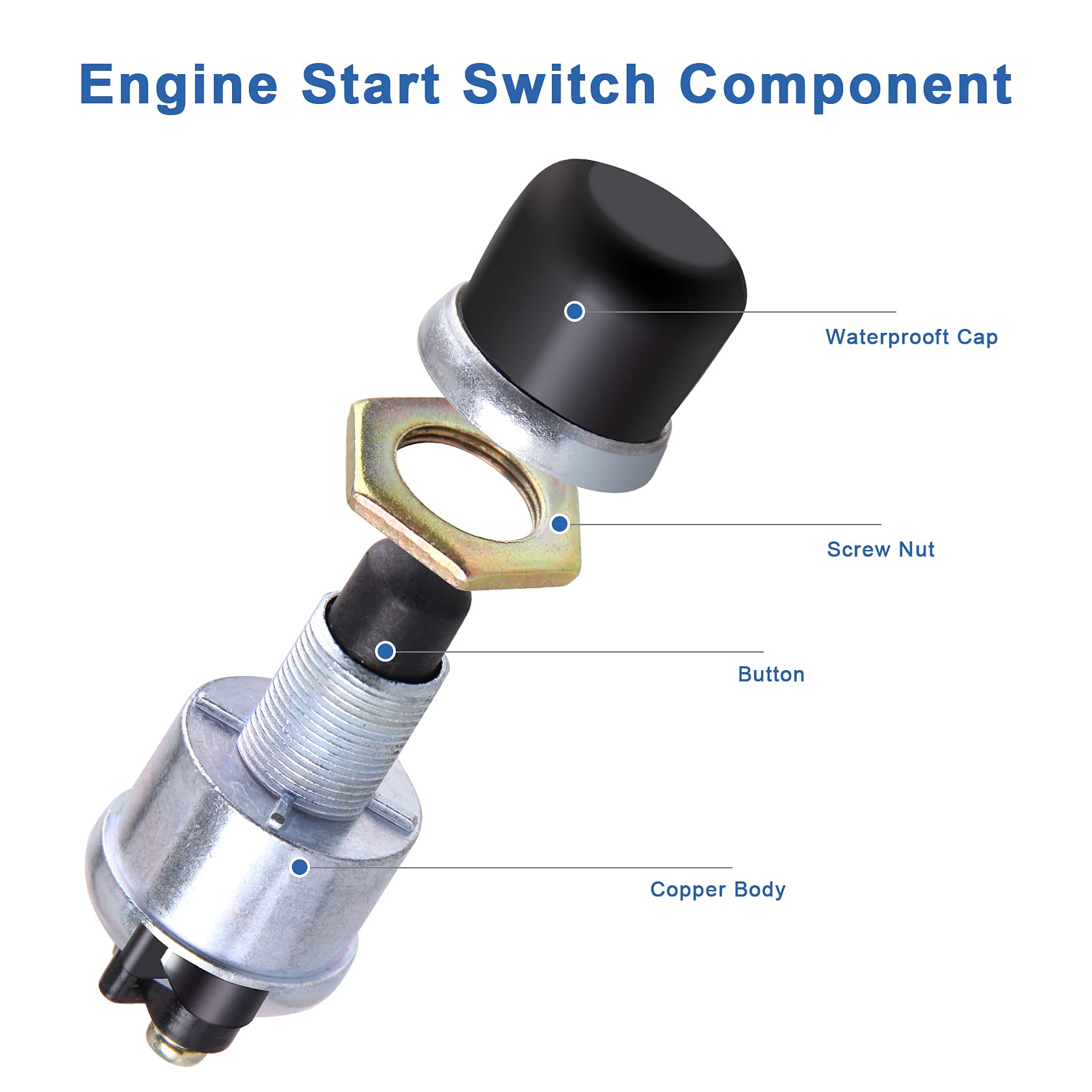 Weatherproof Engine Push Button Start Switch 12V Starter Push Button Momentary Start Switch For Car Truck Boat Rv Atv, 1 Pcs