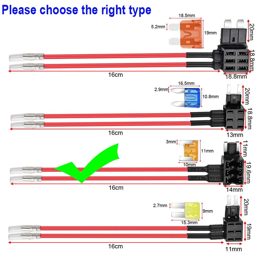 Gebildet 2Pcs 12V 24V Mini Dual-Port Add-A-Circuit Fuse Tap, Mini Piggy Back Blade Fuse Holder With Dual Wire Harness, 4Pcs Mini