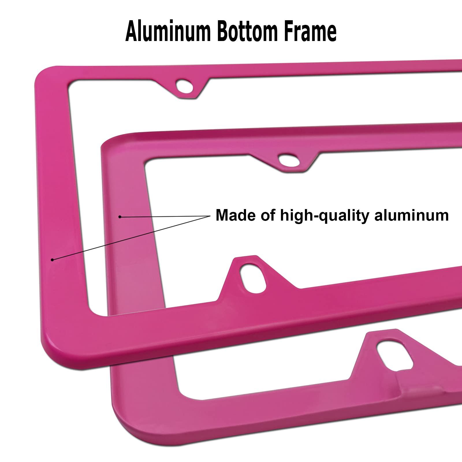 YoUoY Pink Aluminum License Plate Frames for Girls, 2 Pack Slim Holders with Stainless Steel Screws & Rattle Proof Pads