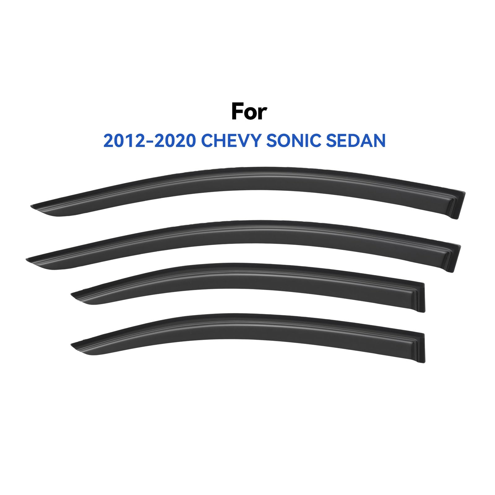 YQAUTEC Window Visors Rain Guards for 2012-2020 Chevy Sonic Sedan, Dark Smoke Tinted, Out-Channel Wind Deflectors, Model YD-T2-0111