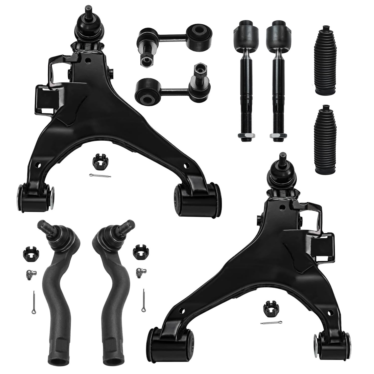 Detroit Axle - 10pc Front End Suspension Kit for 2008-2019 Toyota Sequoia, 2007-2019 Tundra, 2 Lower Control Arms w/Ball Joints 