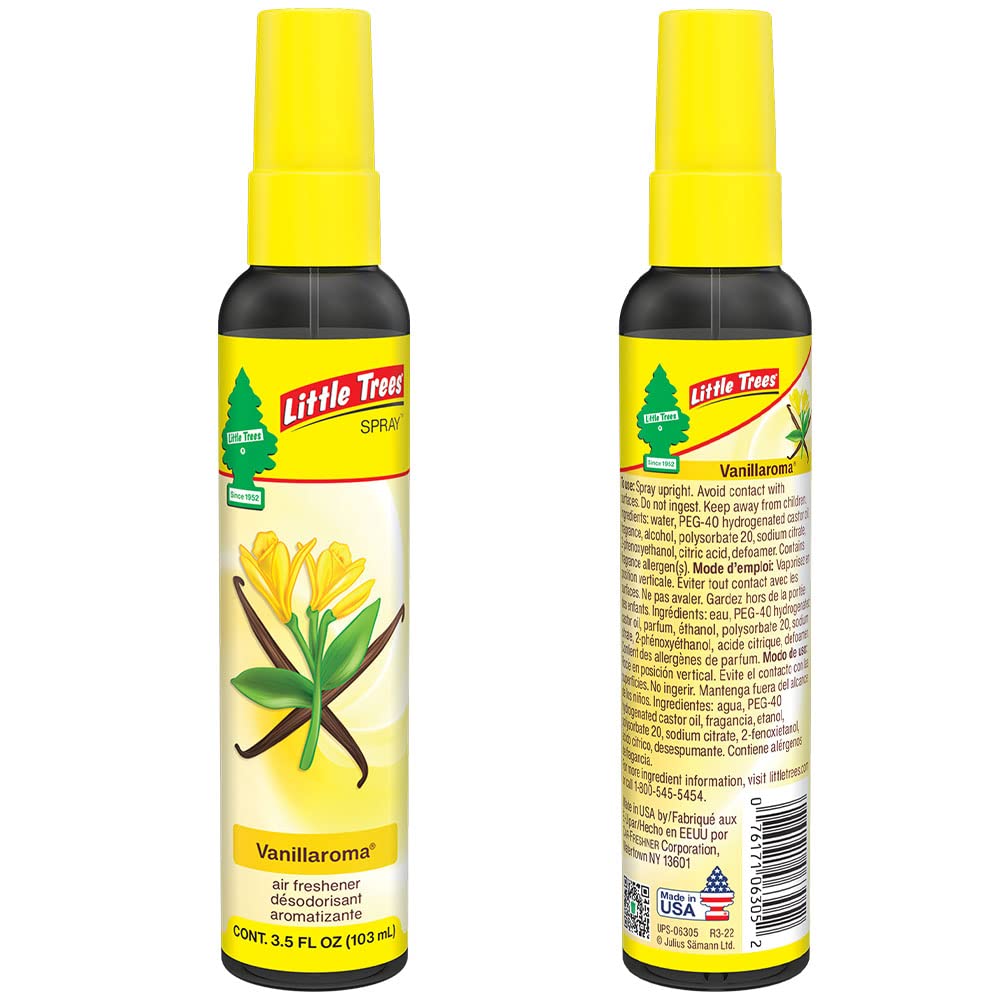 LITTLE TREES Car Air Freshener. SPRAY Provides a Long-Lasting Scent for Auto or Home. On-the-go Freshness. Vanillaroma, (Pack of