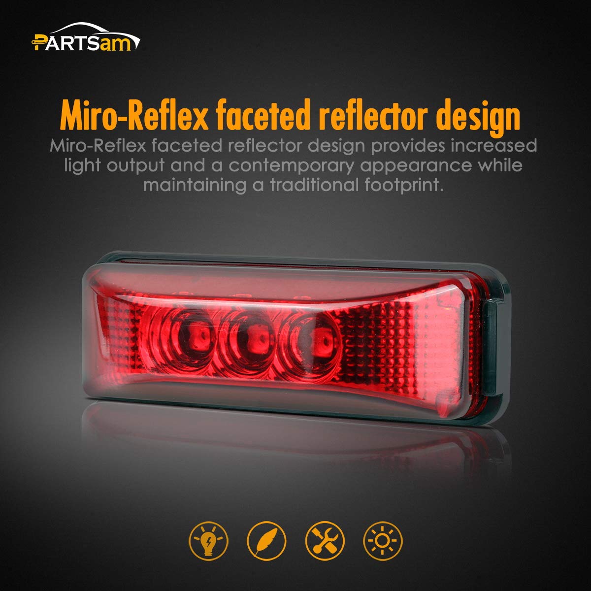 Partsam 10Pcs 3.9 Inch Red 3Led Side Marker Clearacne Light With Reflectors For Trailer Truck Rv Camper, Waterproof, Dc12V