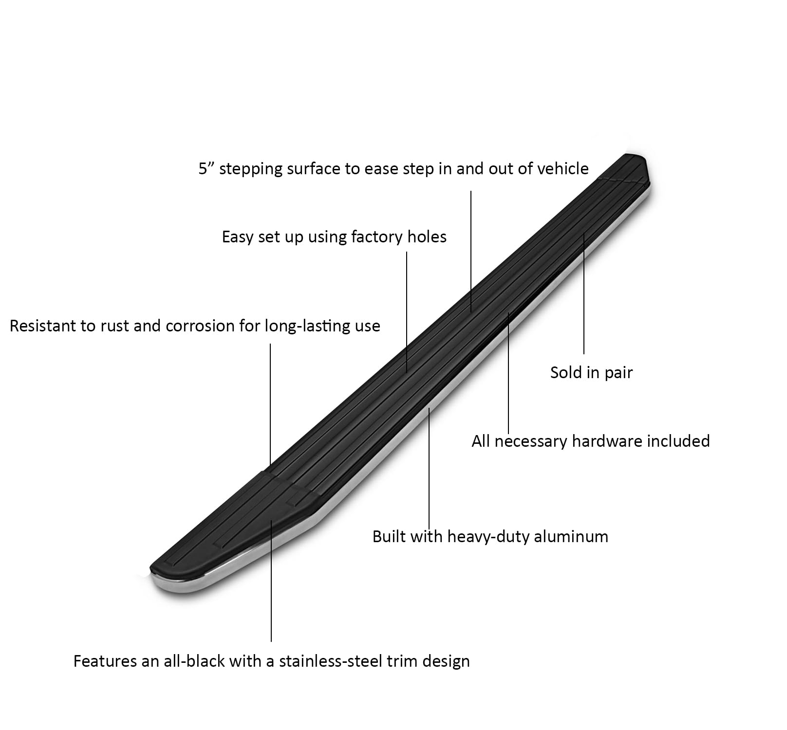 Black Horse Premium Running Boards Black Compatible With 2014-2019 Toyota Highlander-Pr-Tyhg-Bc-14