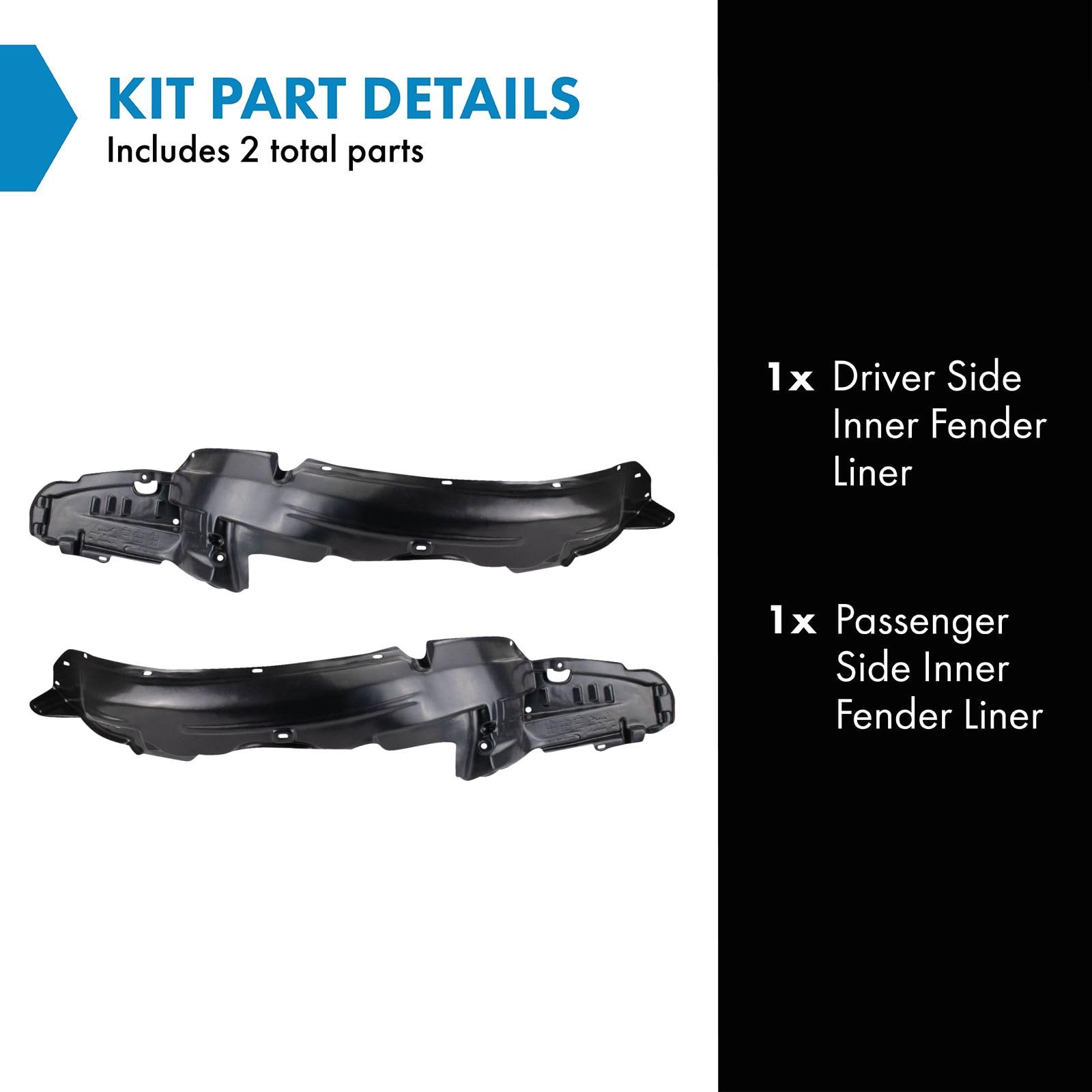 Trq Inner Fender Liner Set Compatible With 1997-2001 Honda Prelude Ho1248115 Ho1249115