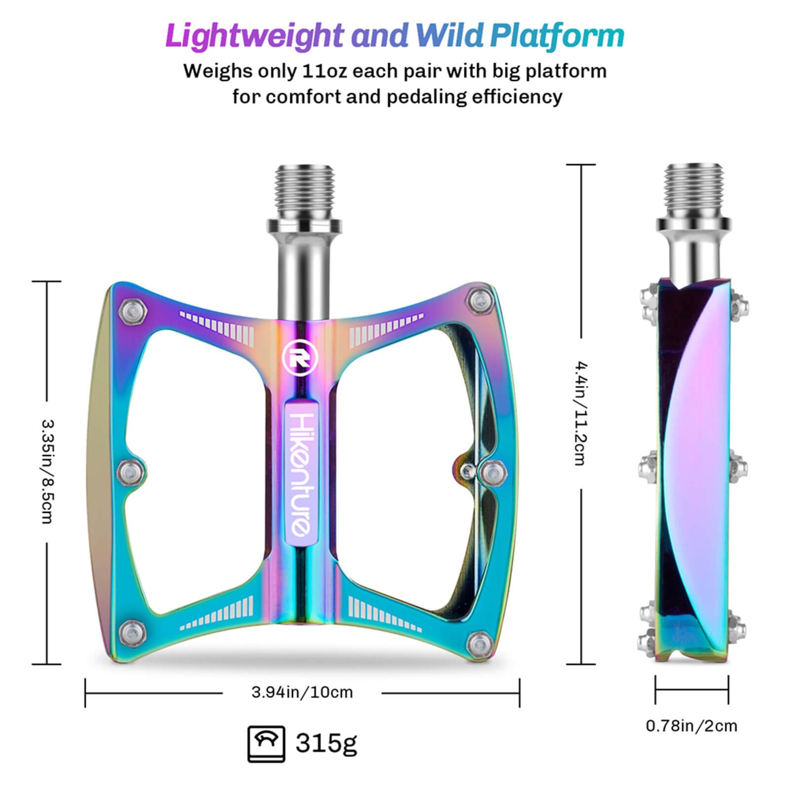 Hikenture Road Bike Pedals Mountain Bicycle Flat Pedals 9/16 '' Sealed Bearing Lightweight Aluminum Alloy Colorful Wide Platform