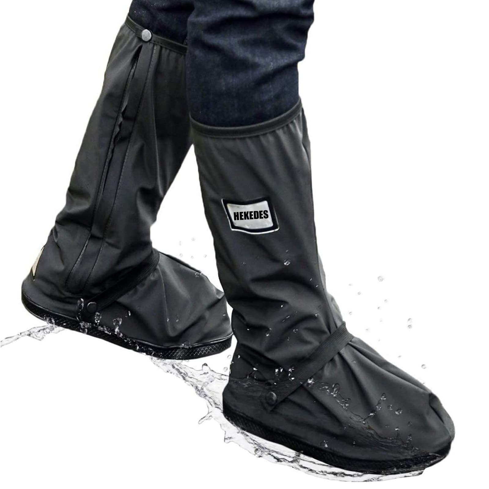 Hekedes Waterproof Shoe Covers, Reusable & Foldable Rain Boot Shoe Cover With Zipper, Non-Slip, Reflector, Men Women Rain Gear, 