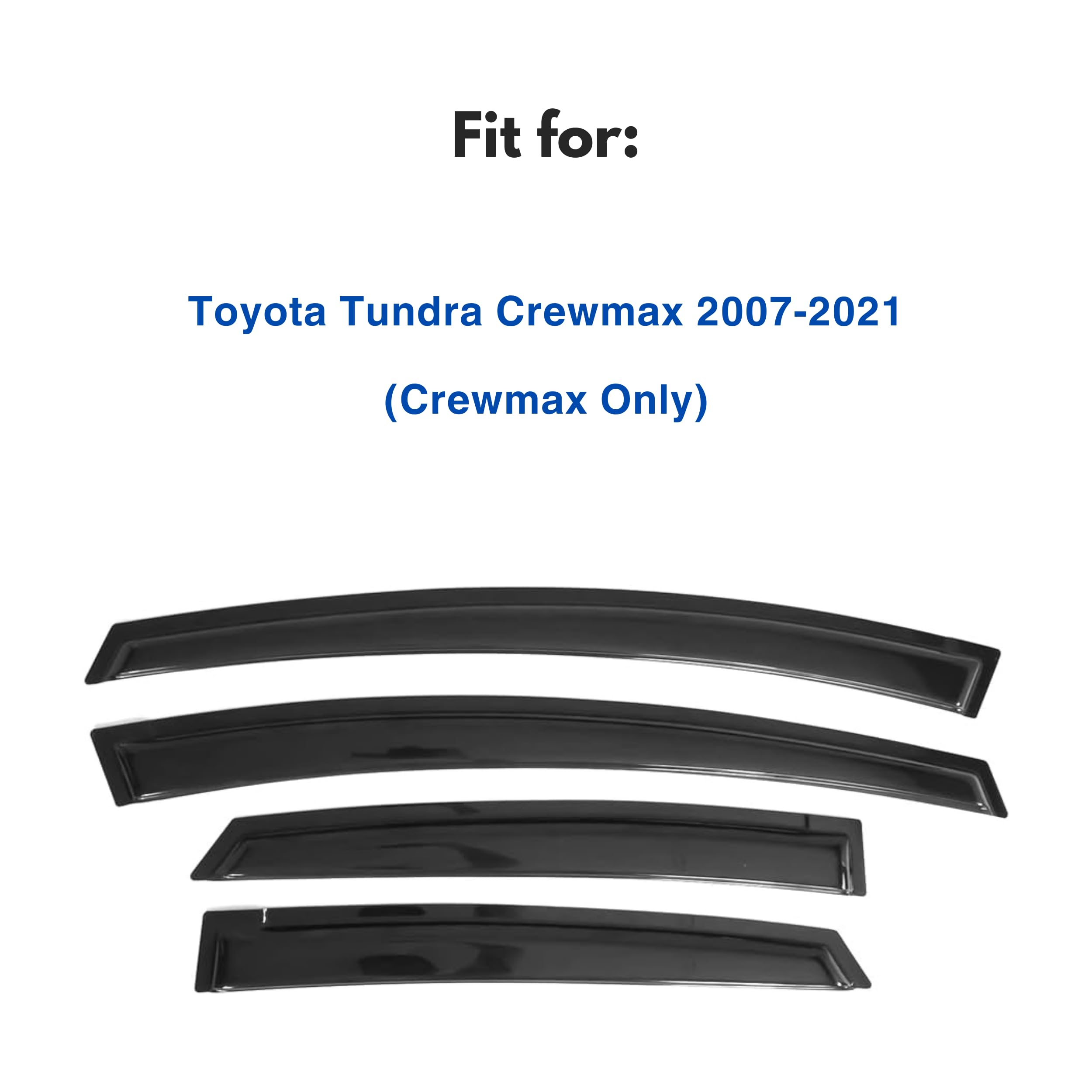 Ig Window Visor For 2007-2021 Toyota Tundra Crewmax, Rain Guard Tape-On Durable Side Vent Window Deflector, 2010 2011 2012 2013